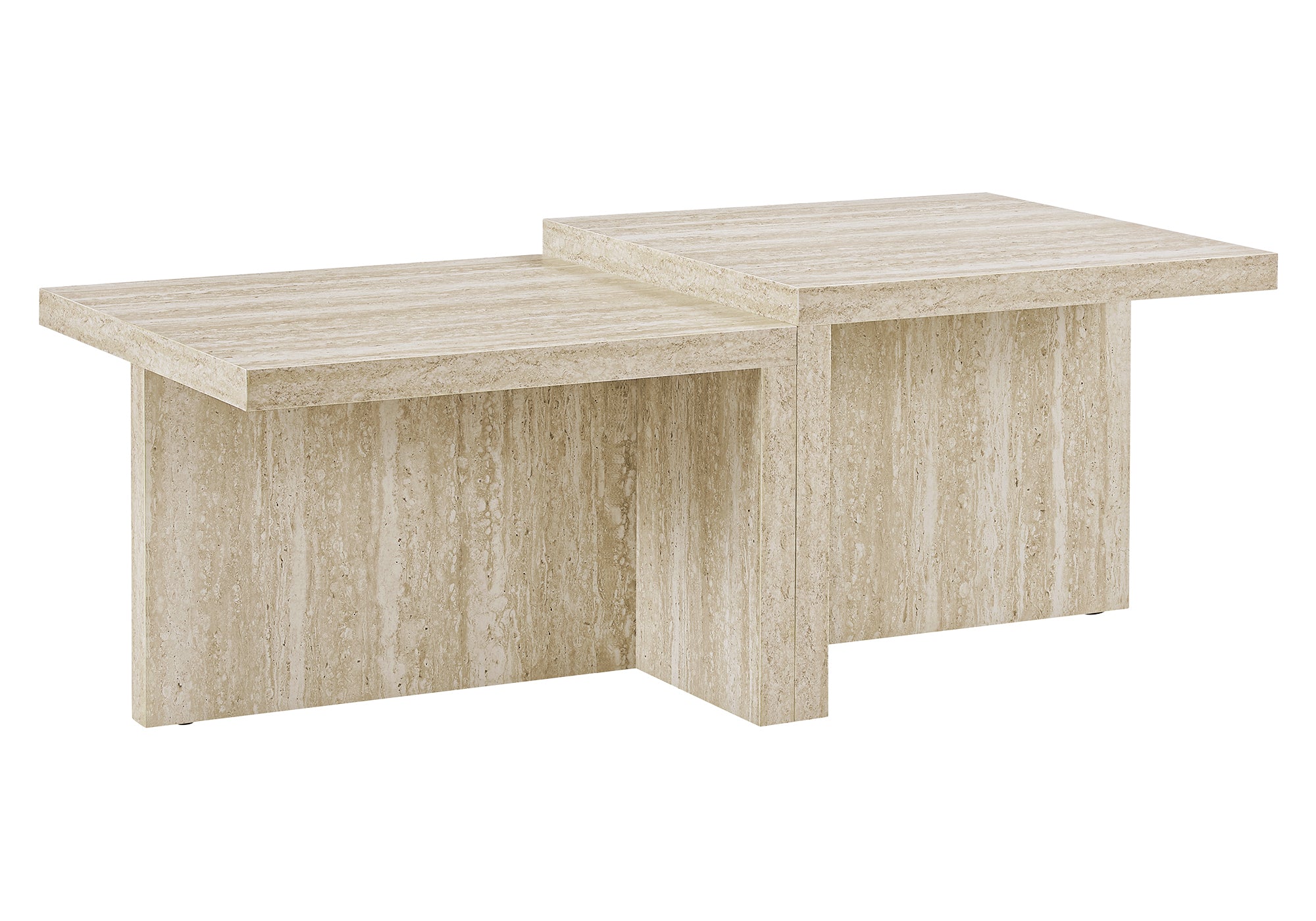 MN-602891    Coffee Table, 48"l, Cocktail, Rectangular, 2 Tier, Living Room, Travertine Stone-look Laminate, Contemporary, Modern