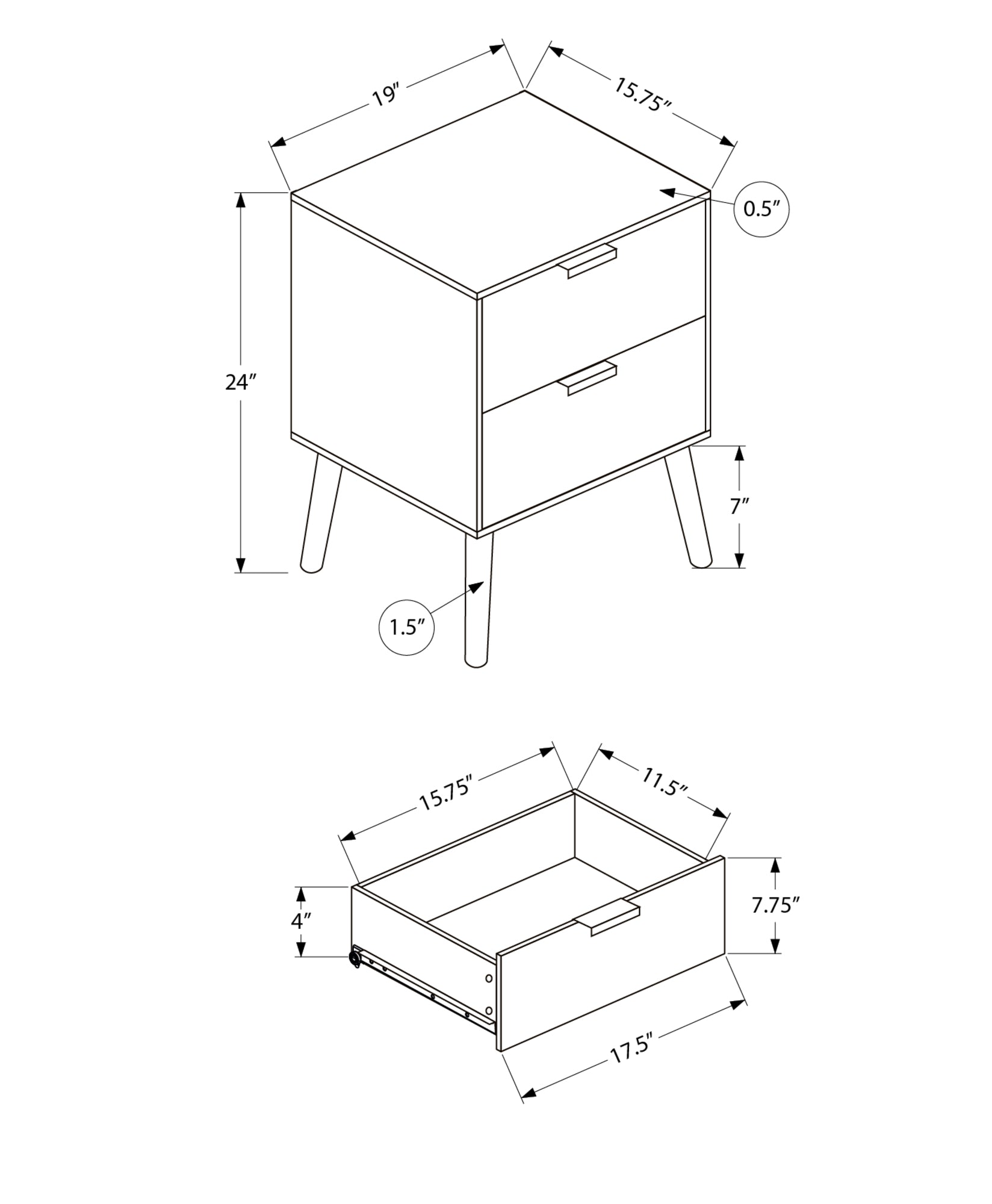 MN-E253607    Accent Table, Bedroom, End, Living Room, Nightstand, Side Table, Storage Drawer, Walnut Laminate, Modern, Contemporary