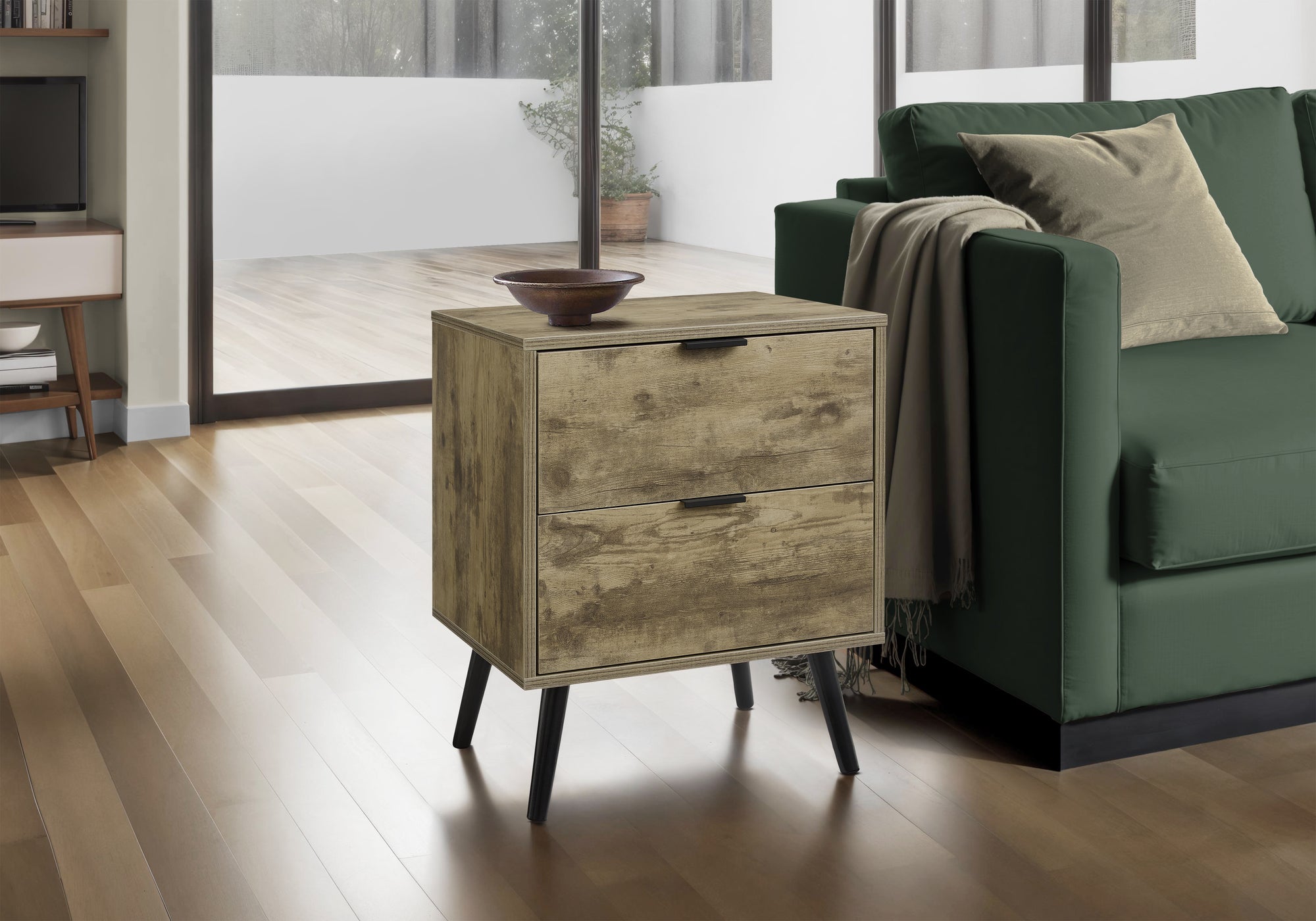MN-273609    Accent Table, Bedroom, End, Living Room, Nightstand, Side Table, Storage Drawer, Light Brown Laminate, Modern, Contemporary