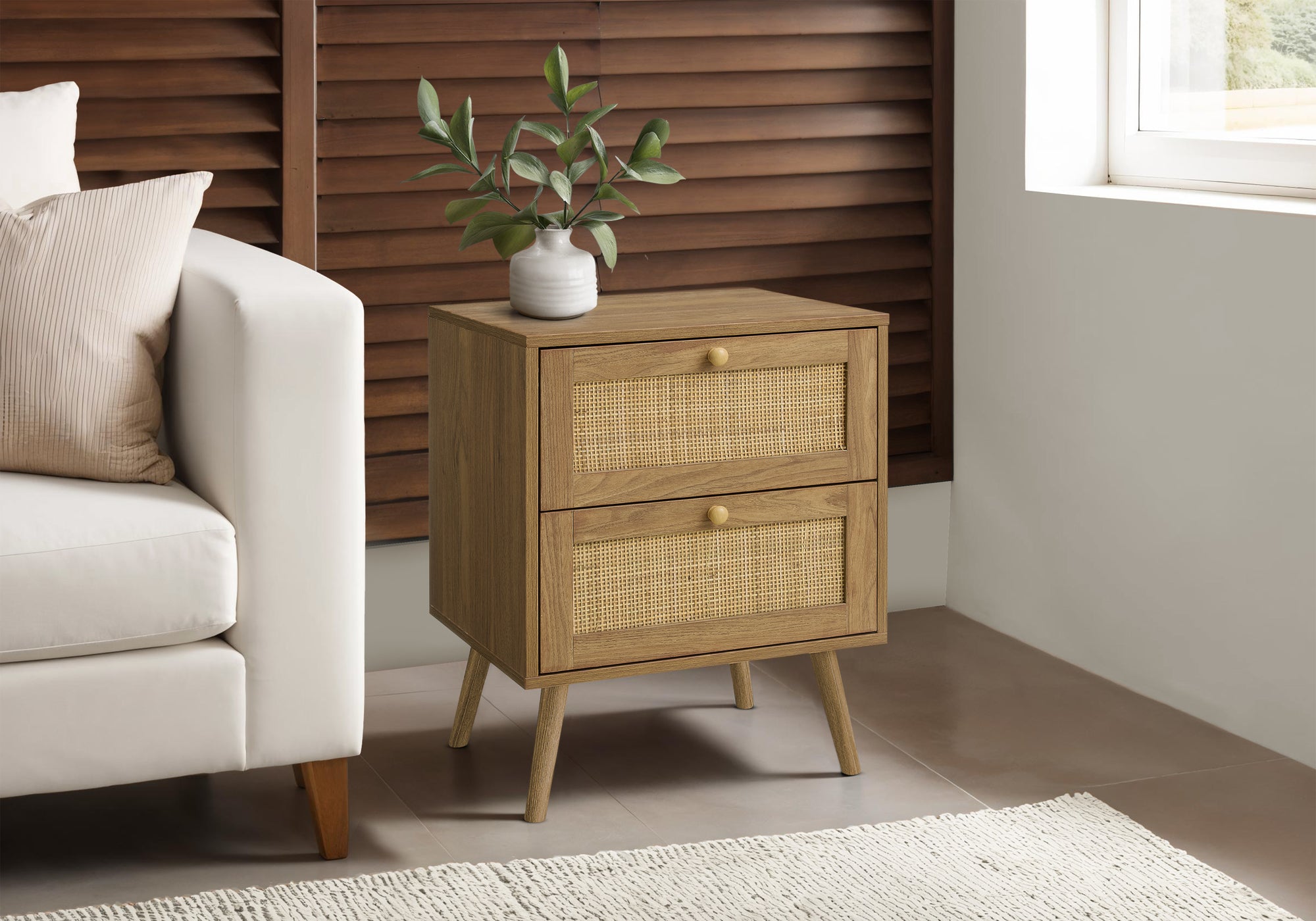 MN-323614    Accent Table, Side Table, End, Bedroom, Living Room, Nightstand, Storage Drawer, Walnut Laminate, Modern, Contemporary