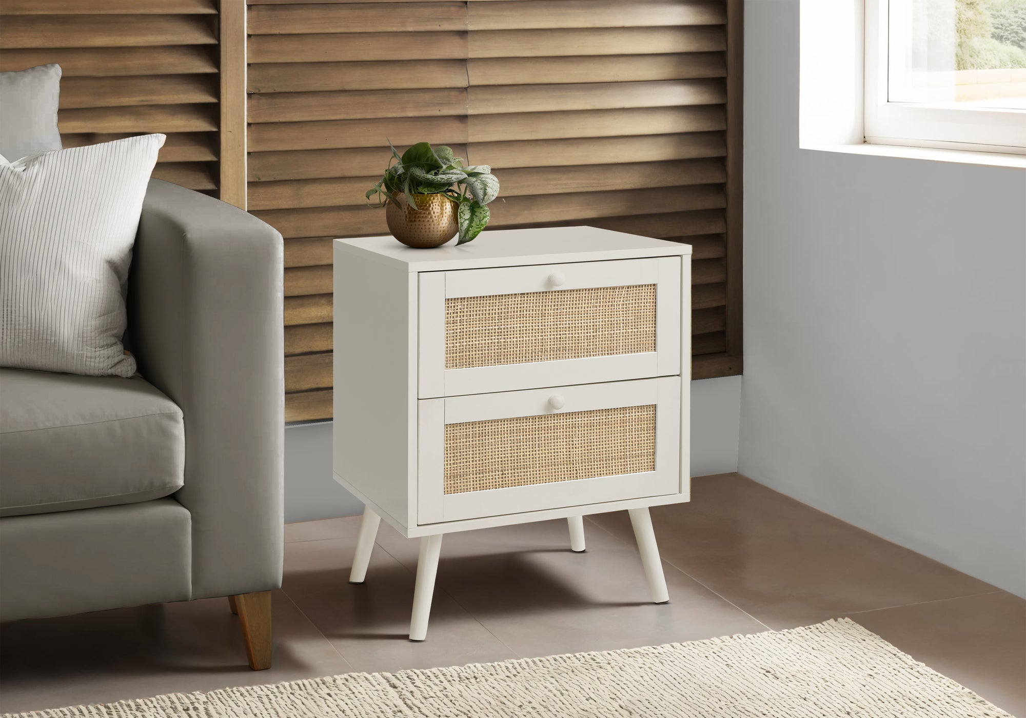 MN-E323619    Accent Table, Side Table, End, Bedroom, Living Room, Nightstand, Storage Drawer, White Laminate, Modern, Contemporary