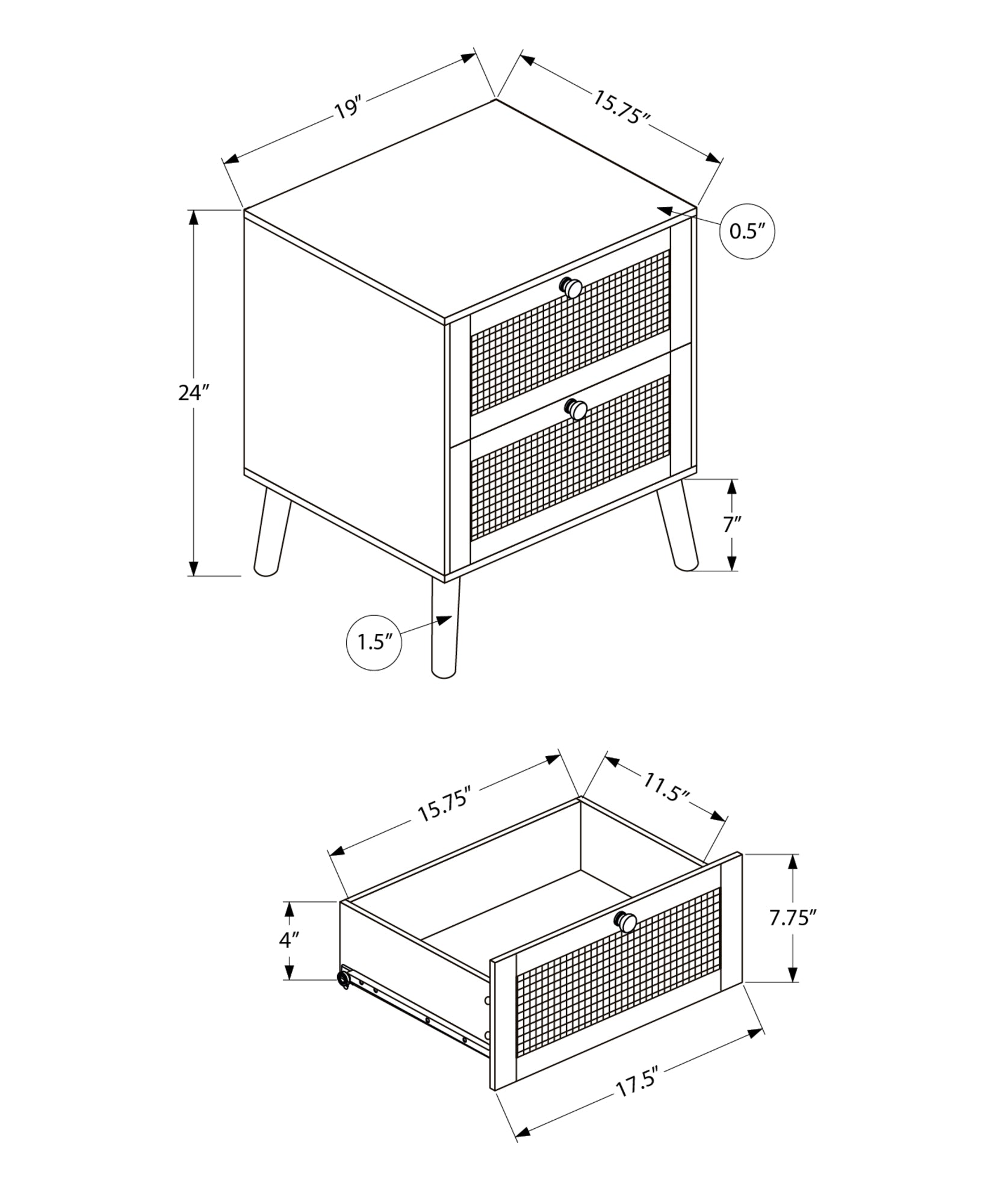 MN-E323619    Accent Table, Side Table, End, Bedroom, Living Room, Nightstand, Storage Drawer, White Laminate, Modern, Contemporary