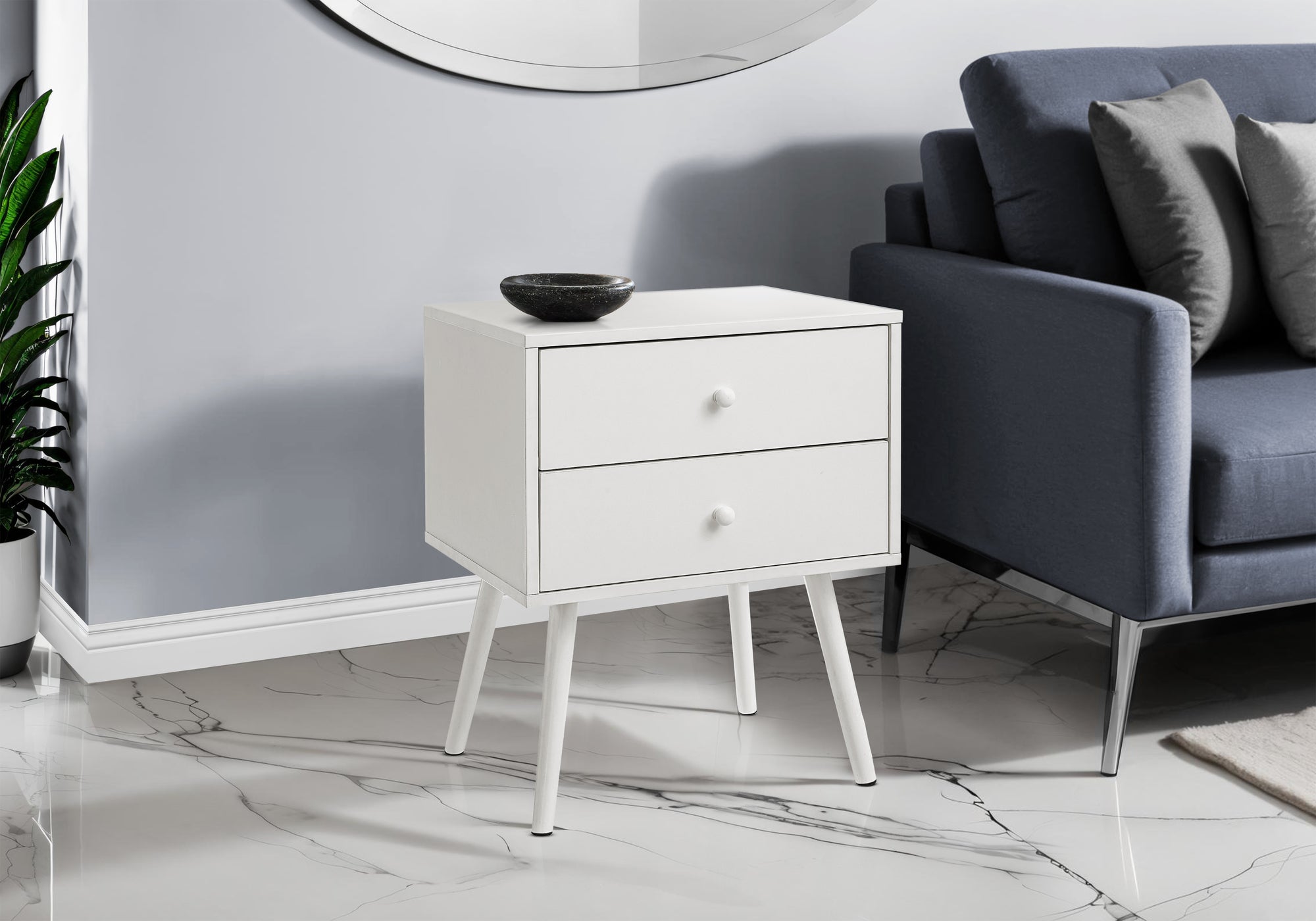 MN-G393627    Accent Table, Bedroom, End, Living Room, Nightstand, Side Table, Storage Drawer, White Laminate, Modern, Contemporary