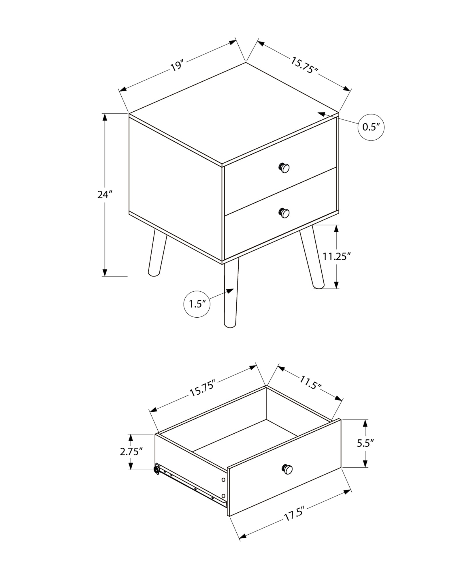 MN-G393627    Accent Table, Bedroom, End, Living Room, Nightstand, Side Table, Storage Drawer, White Laminate, Modern, Contemporary