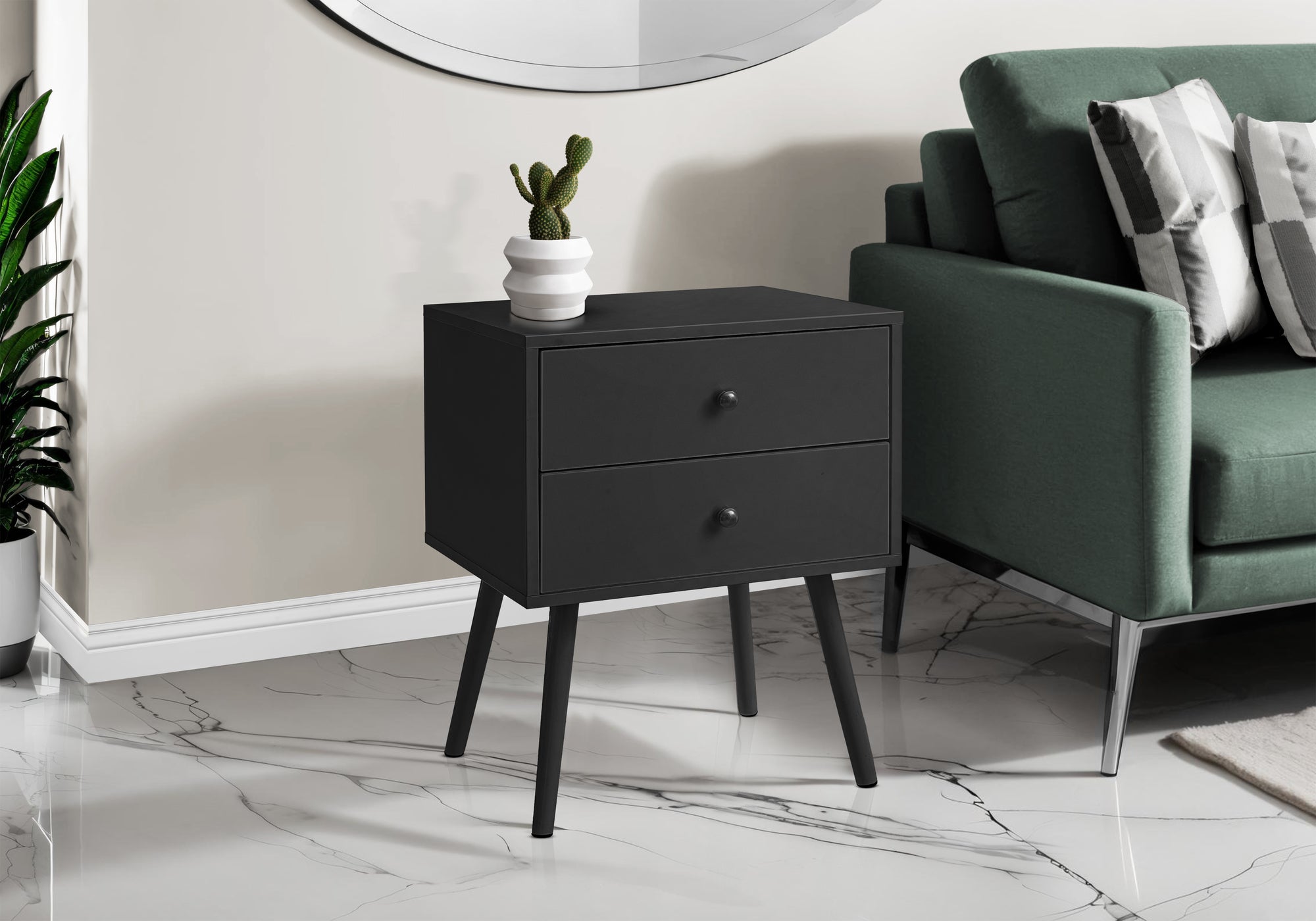 MN-393628    Accent Table, Bedroom, End, Living Room, Nightstand, Side Table, Storage Drawer, Black Laminate, Modern, Contemporary