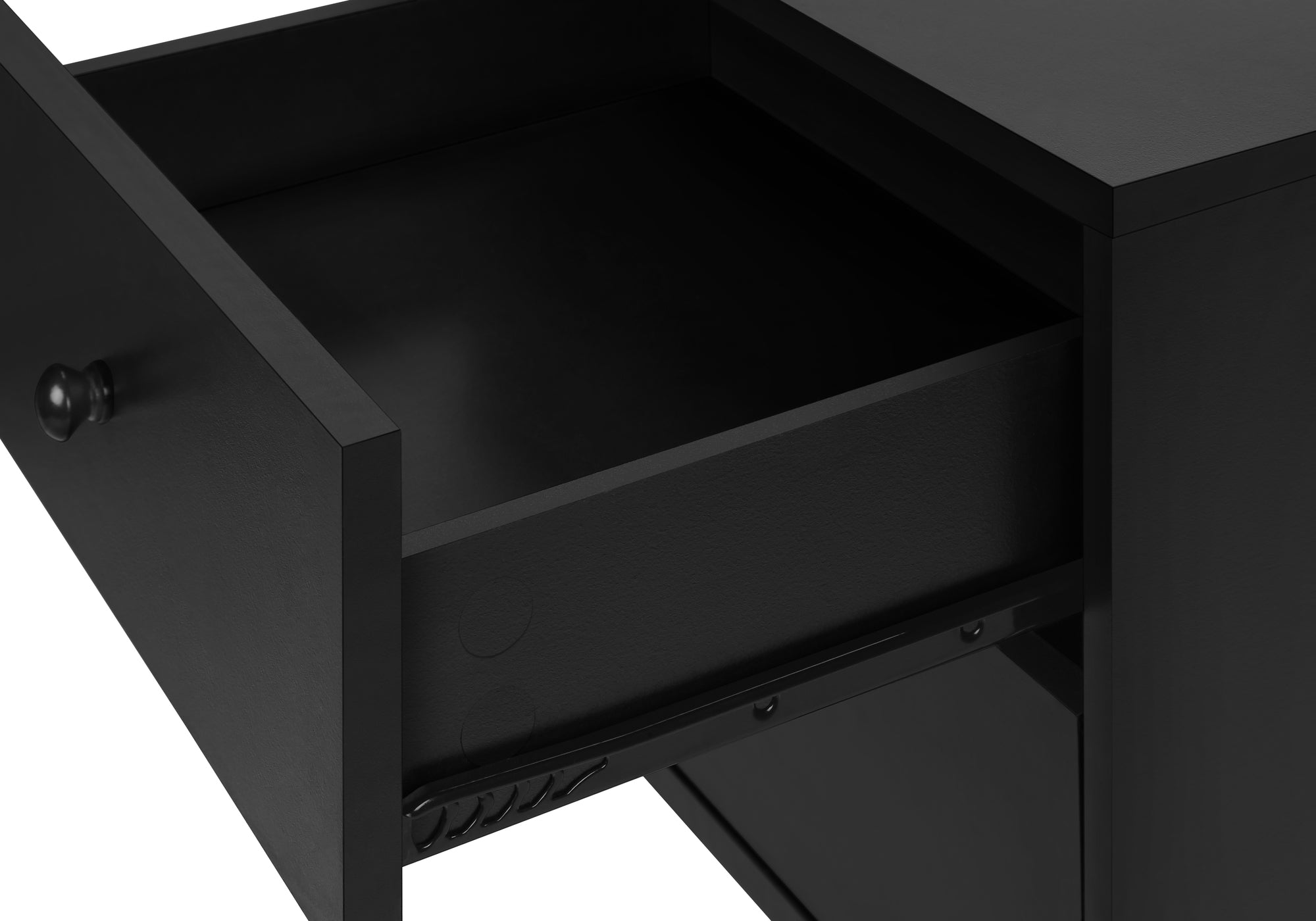 MN-393628    Accent Table, Bedroom, End, Living Room, Nightstand, Side Table, Storage Drawer, Black Laminate, Modern, Contemporary
