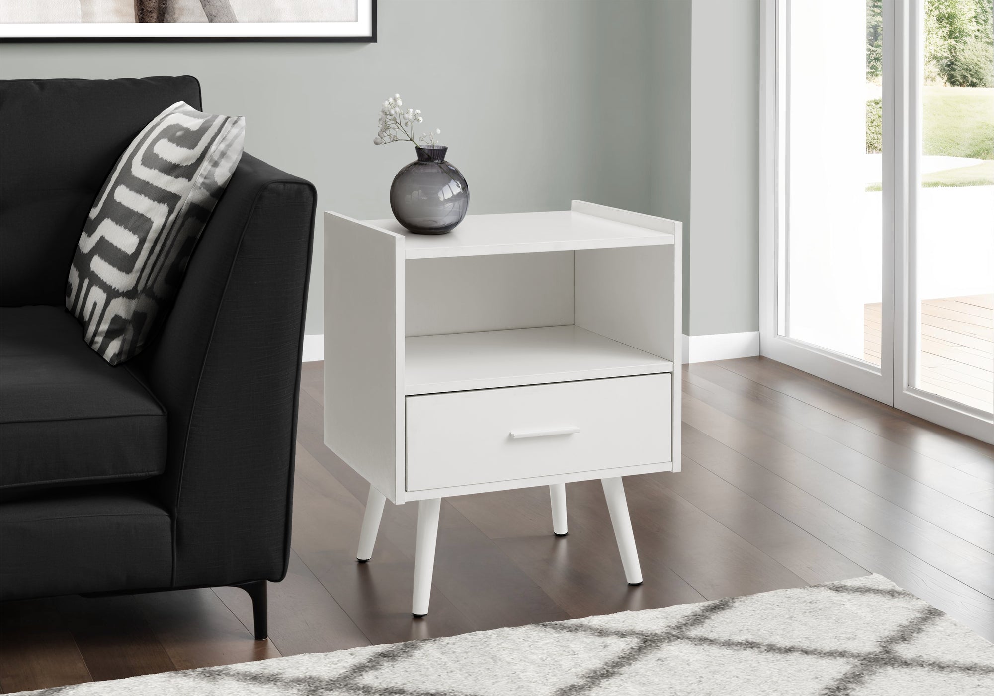 MN-663666    Accent Table, Side Table, End, Storage Drawer, Nightstand, Bedroom, Living Room, White Laminate, Contemporary, Modern