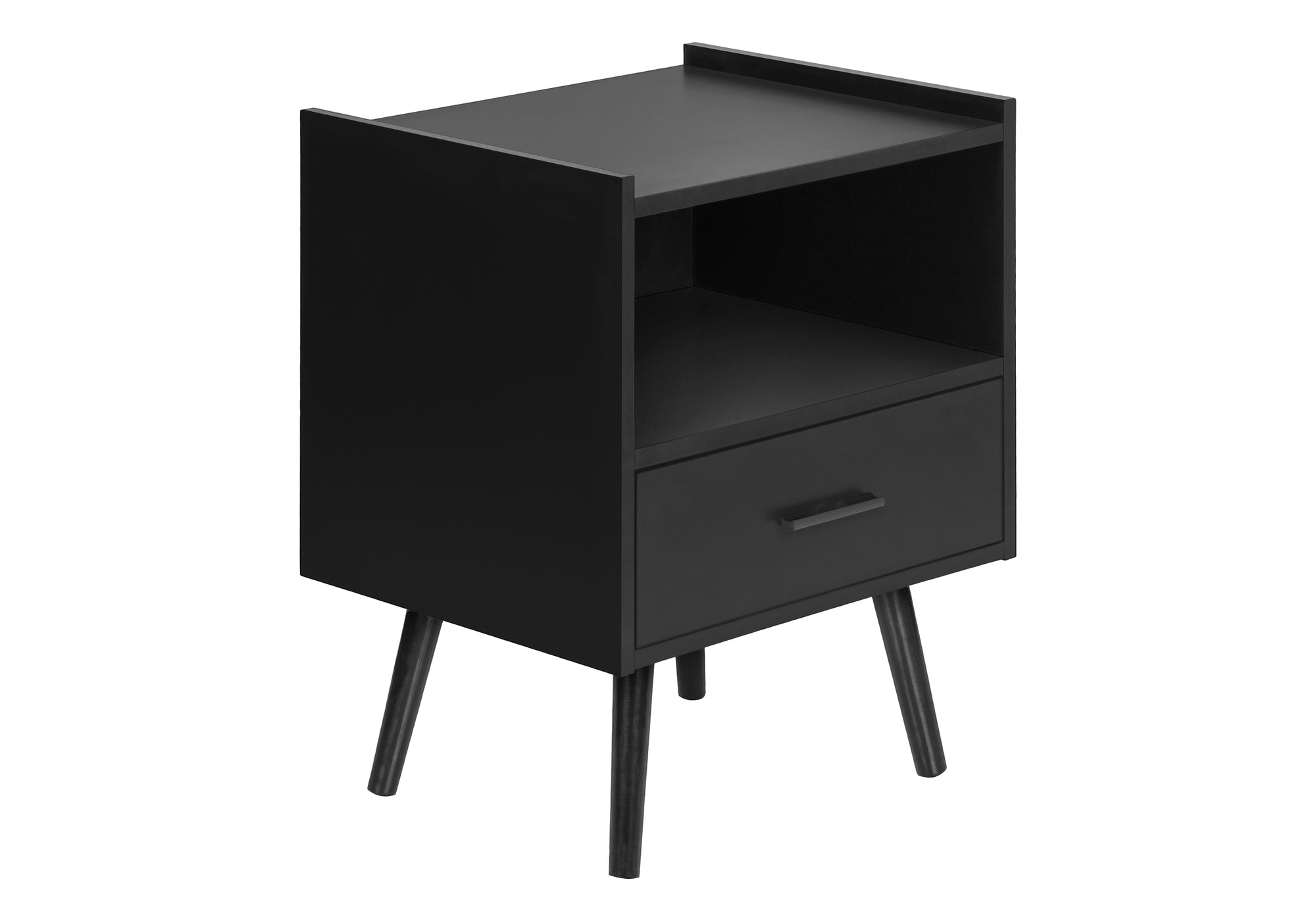 MN-F663667    Accent Table, Side Table, End, Storage Drawer, Nightstand, Bedroom, Living Room, Black Laminate, Contemporary, Modern