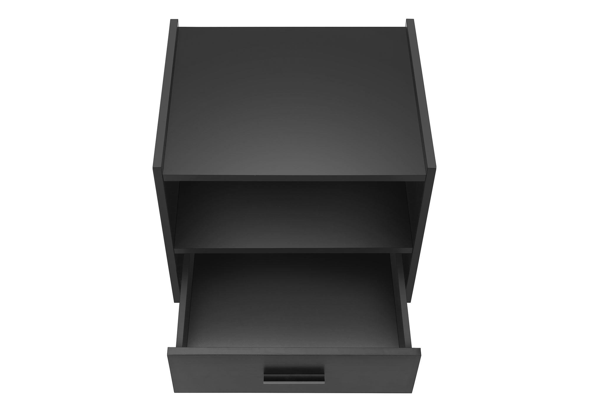 MN-F663667    Accent Table, Side Table, End, Storage Drawer, Nightstand, Bedroom, Living Room, Black Laminate, Contemporary, Modern