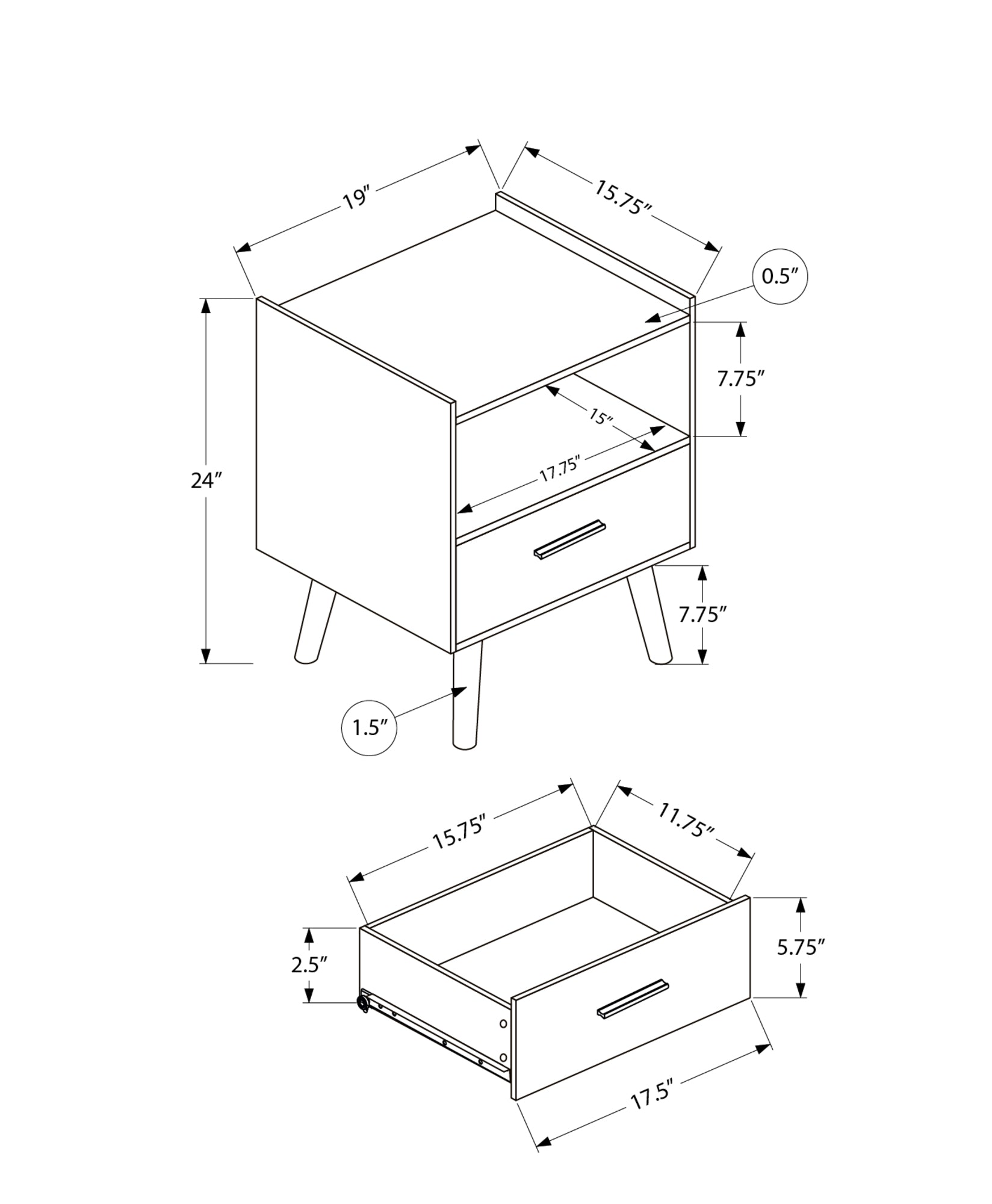MN-F663668    Accent Table, Side Table, End, Storage Drawer, Nightstand, Bedroom, Living Room, Grey Laminate, Contemporary, Modern