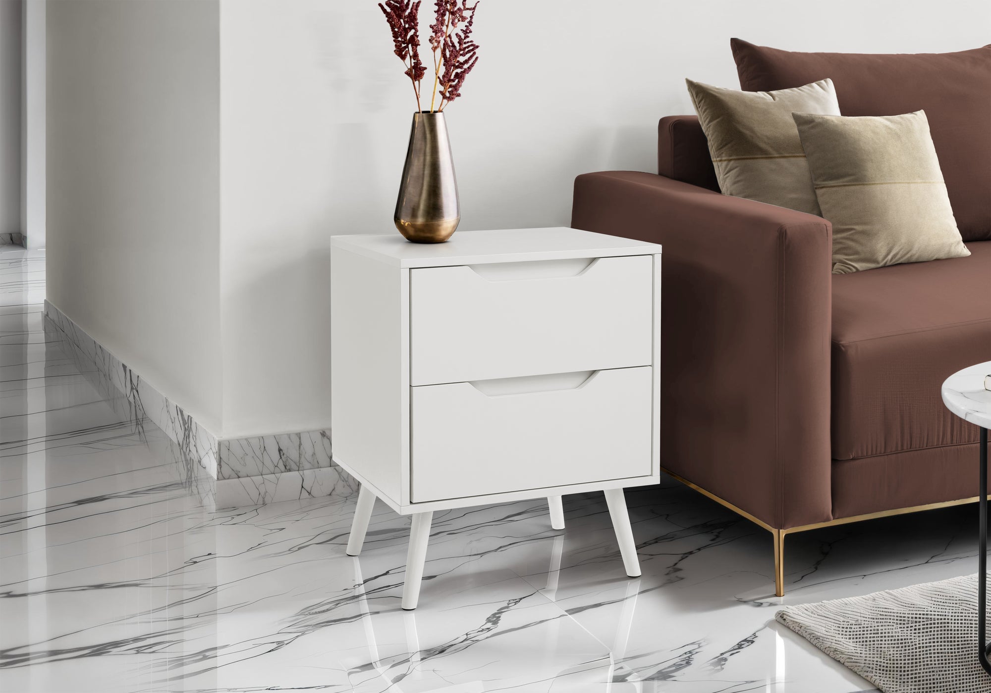 MN-P823688    Accent Table, Side Table, End, Storage Drawer, Nightstand, Bedroom, Living Room, White Laminate, Modern, Contemporary