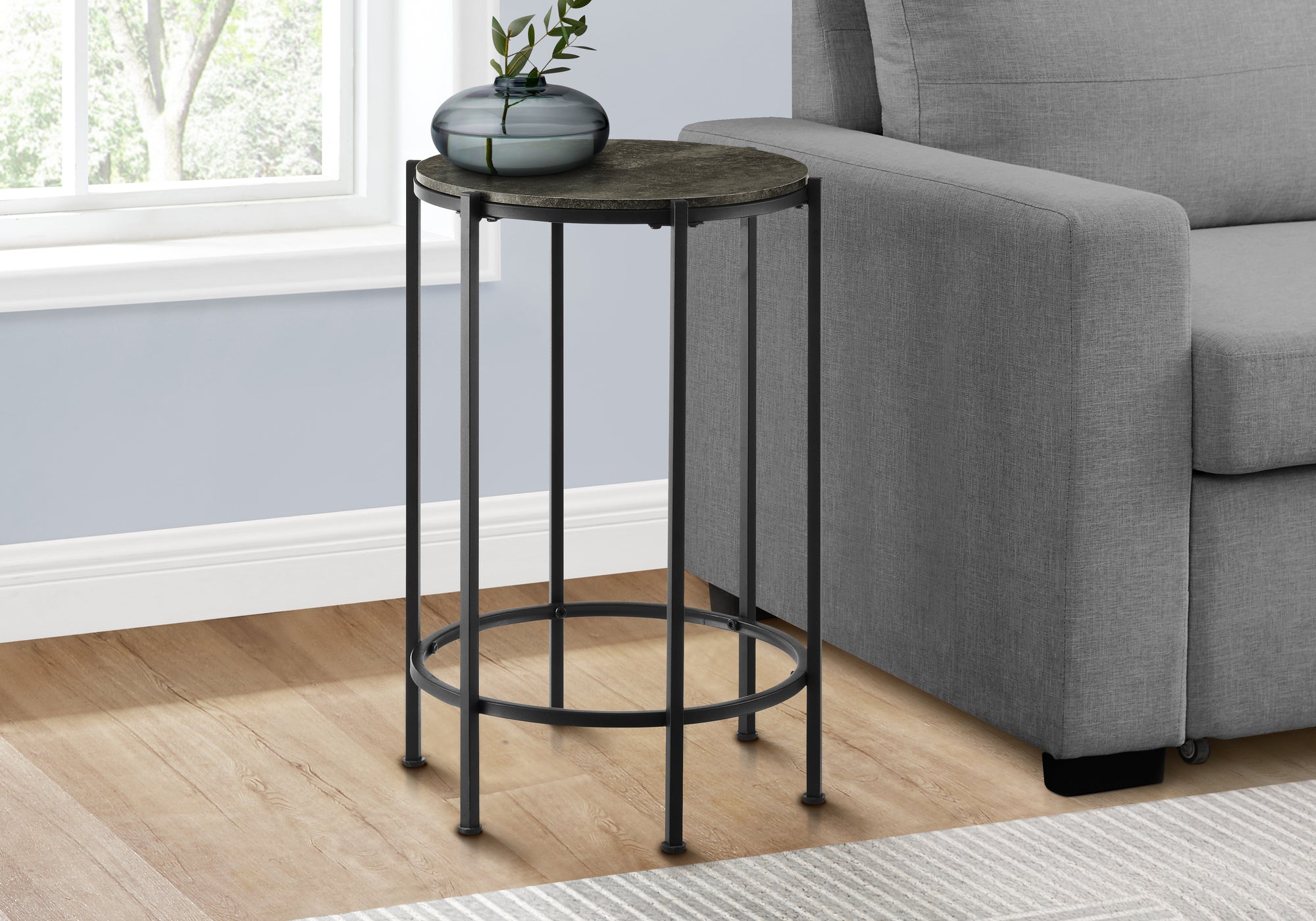 MN-903755    Accent Table, End, Round, Side Table, Small, Lamp, Living Room, Bedroom, Nightstand, Dark Bronze Laminate, Black Metal, Contemporary