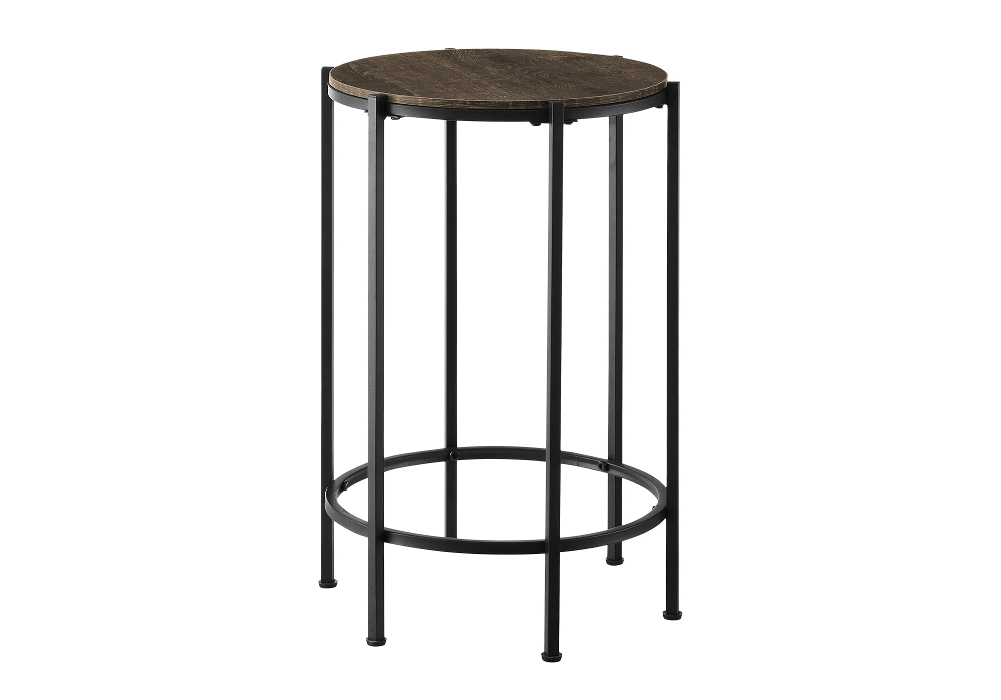 MN-913756    Accent Table, End, Round, Side Table, Small, Lamp, Living Room, Bedroom, Nightstand, Dark Oak Laminate, Black Metal, Contemporary