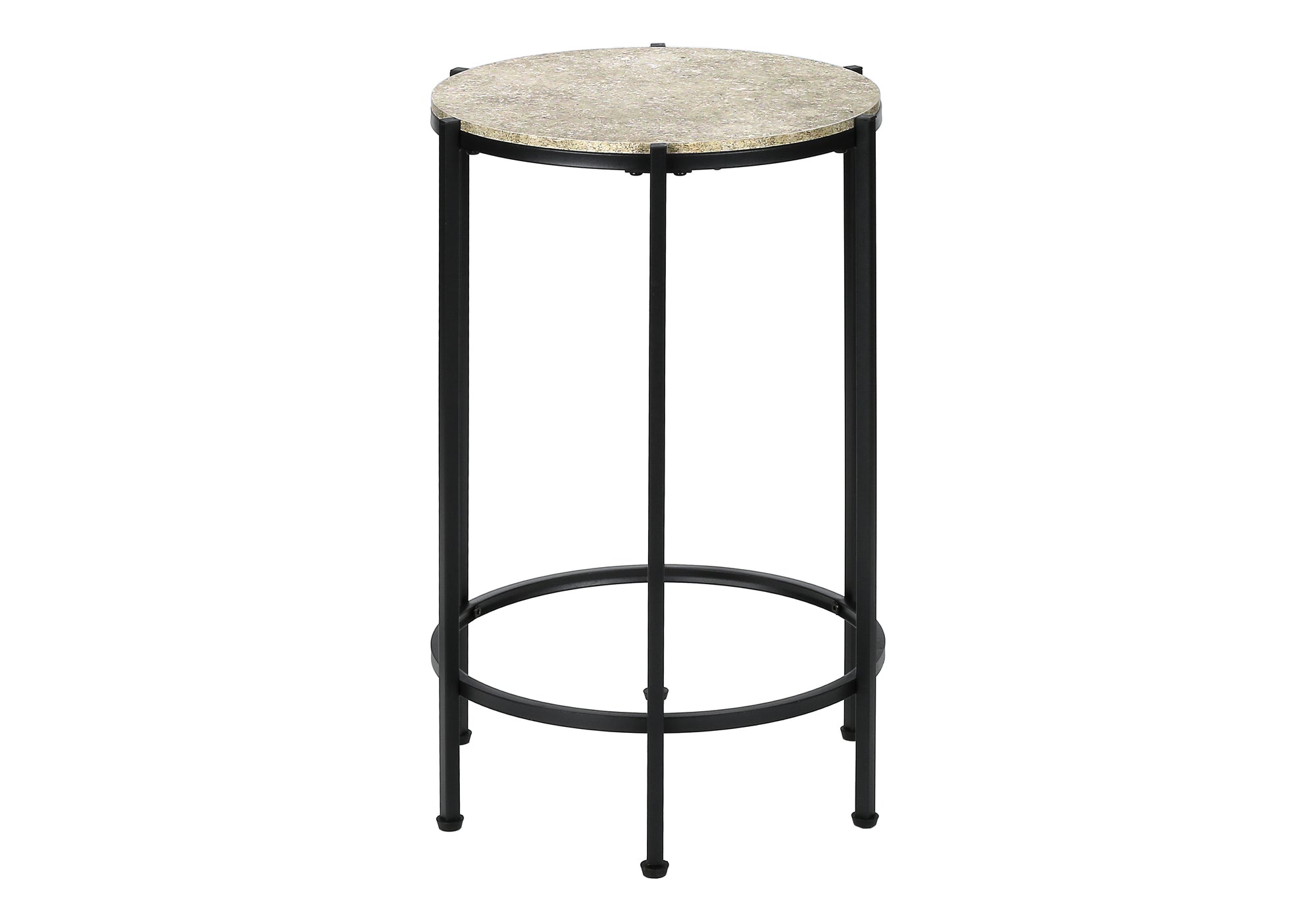 MN-933758    Accent Table, End, Round, Side Table, Small, Lamp, Living Room, Bedroom, Nightstand, Cream Stone Laminate, Black Metal, Contemporary