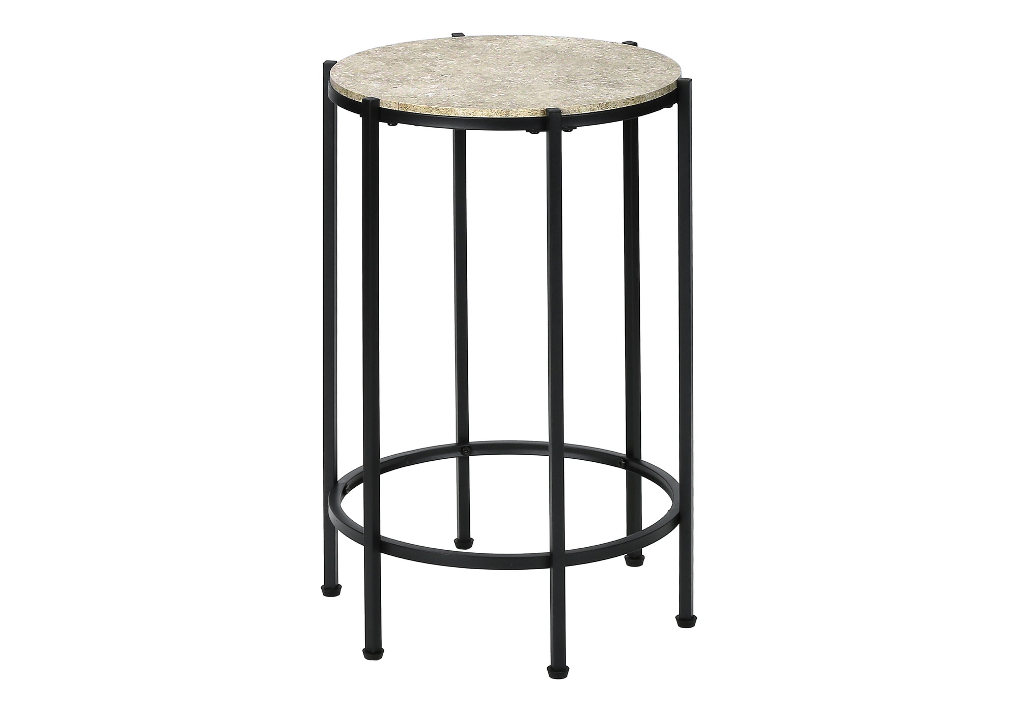 MN-933758    Accent Table, End, Round, Side Table, Small, Lamp, Living Room, Bedroom, Nightstand, Cream Stone Laminate, Black Metal, Contemporary
