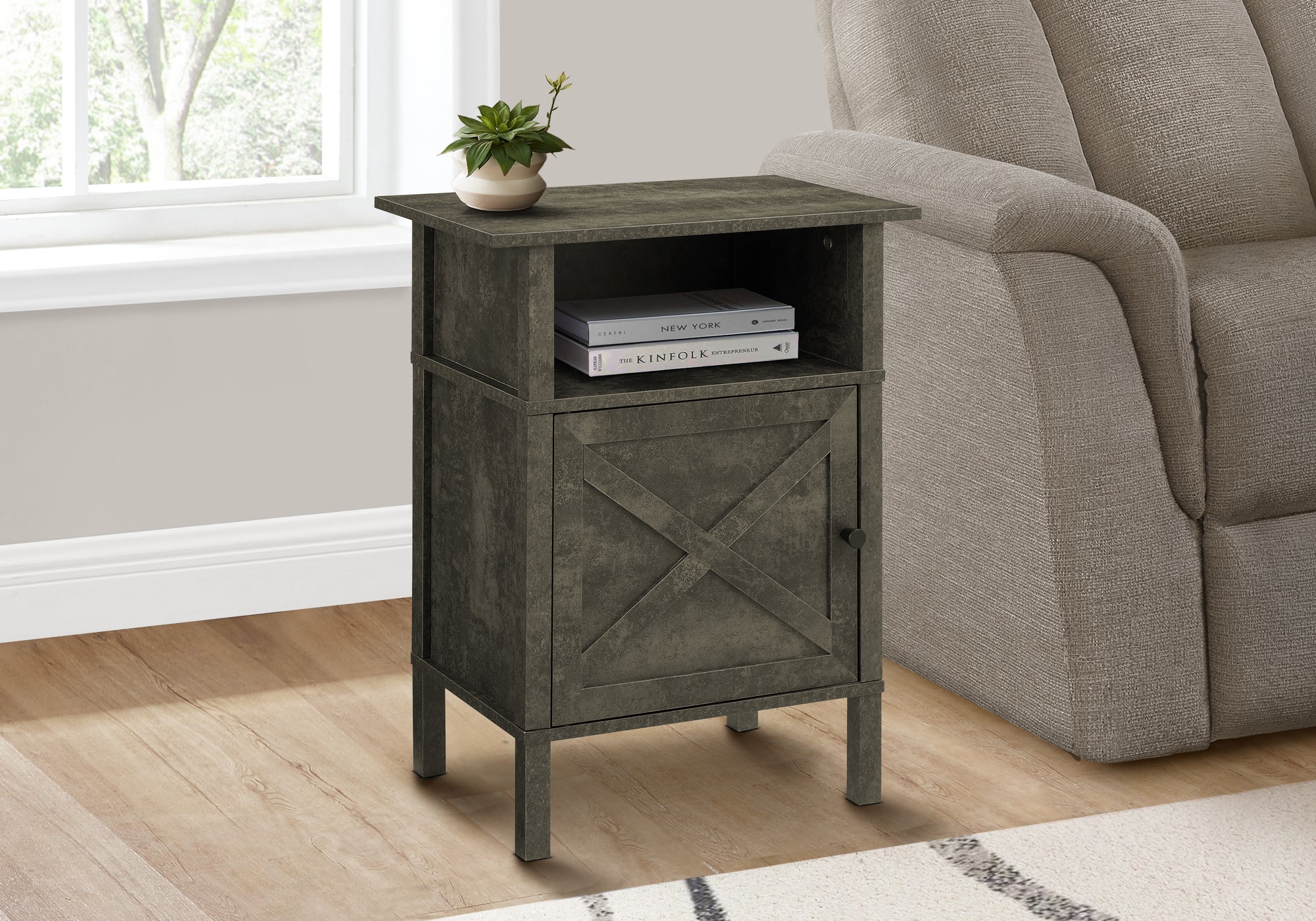 MN-Z133810    Accent Table, Side Table, End, Living Room, Small, Storage, Dark Bronze Laminate, Transitional