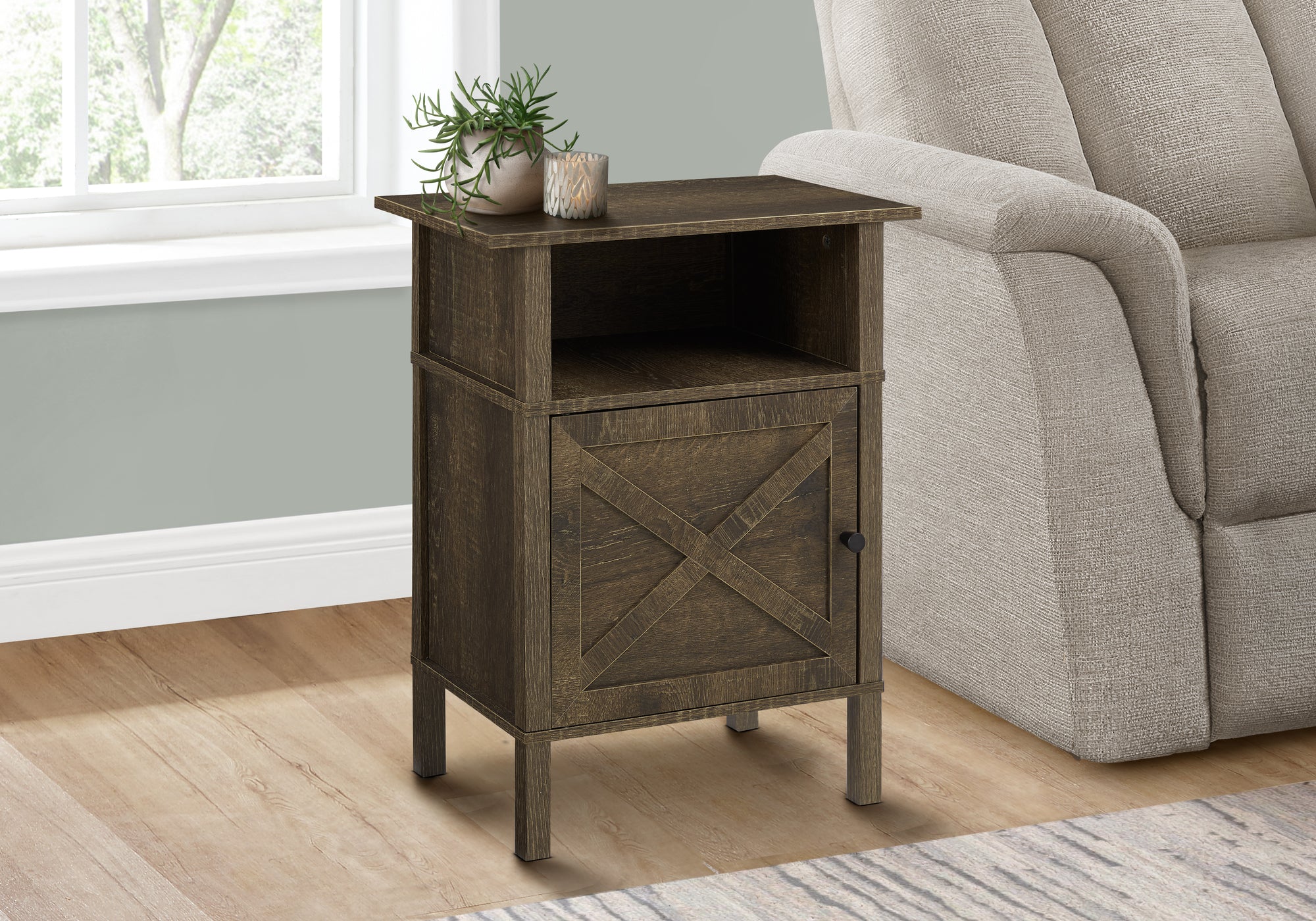 MN-Z133811    Accent Table, Side Table, End, Living Room, Small, Storage, Dark Oak Laminate, Transitional