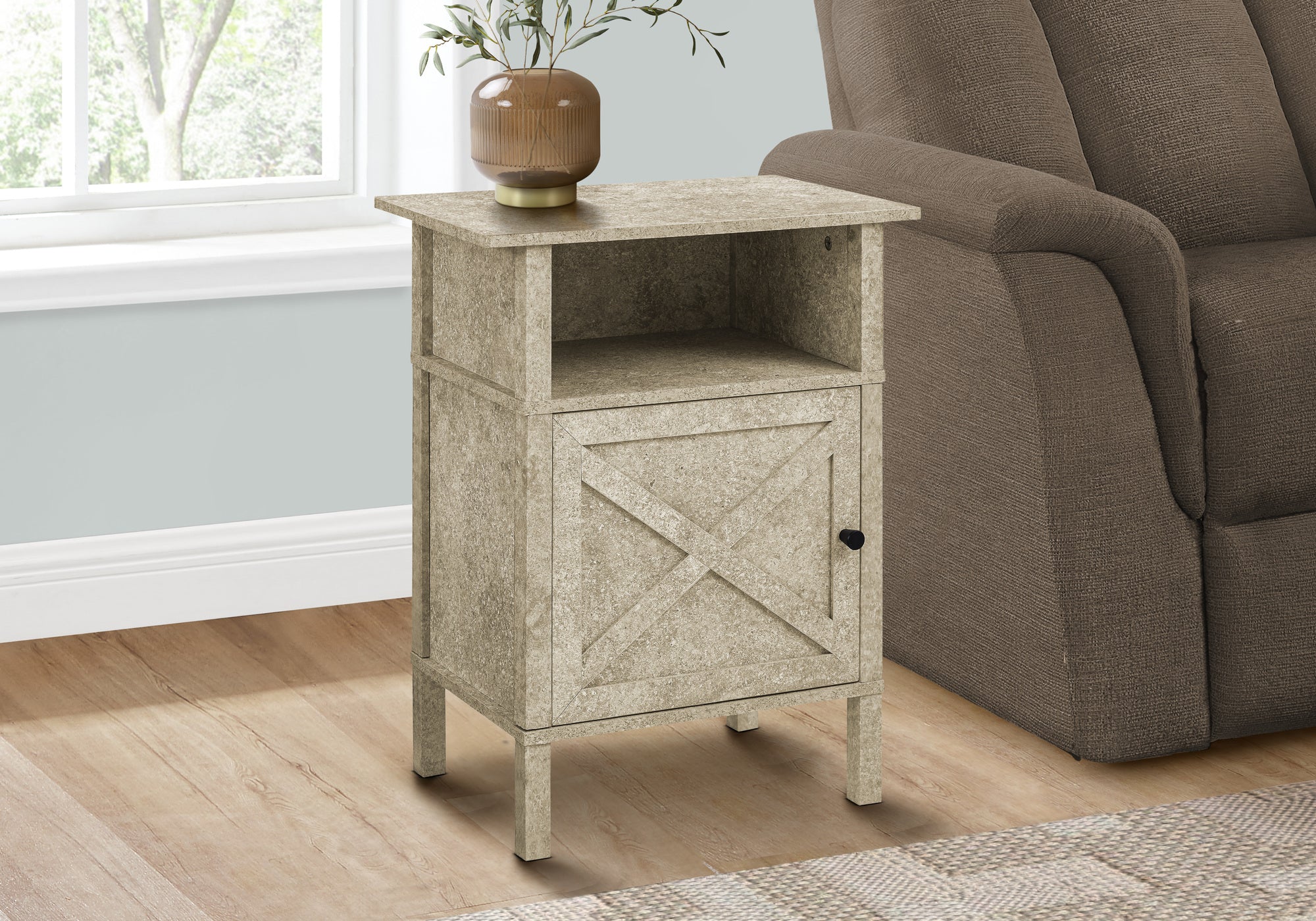 MN-Z133813    Accent Table, Side Table, End, Living Room, Small, Storage, Cream Stone Laminate, Transitional