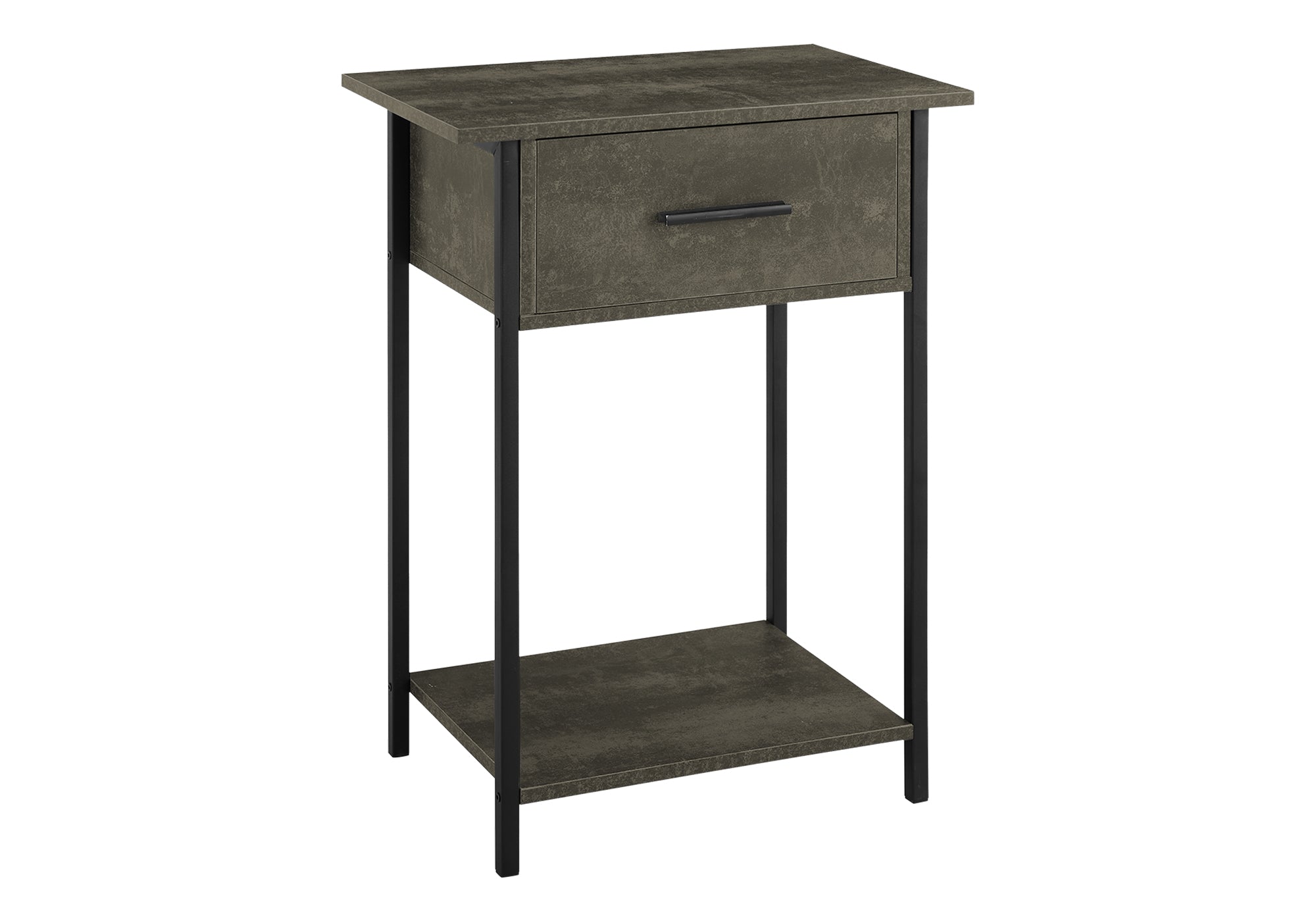 MN-353815    Accent Table, 2 Tier, End, Lamp, Living Room, Side Table, Storage Drawer, Small, Dark Bronze Laminate, Black Metal, Contemporary