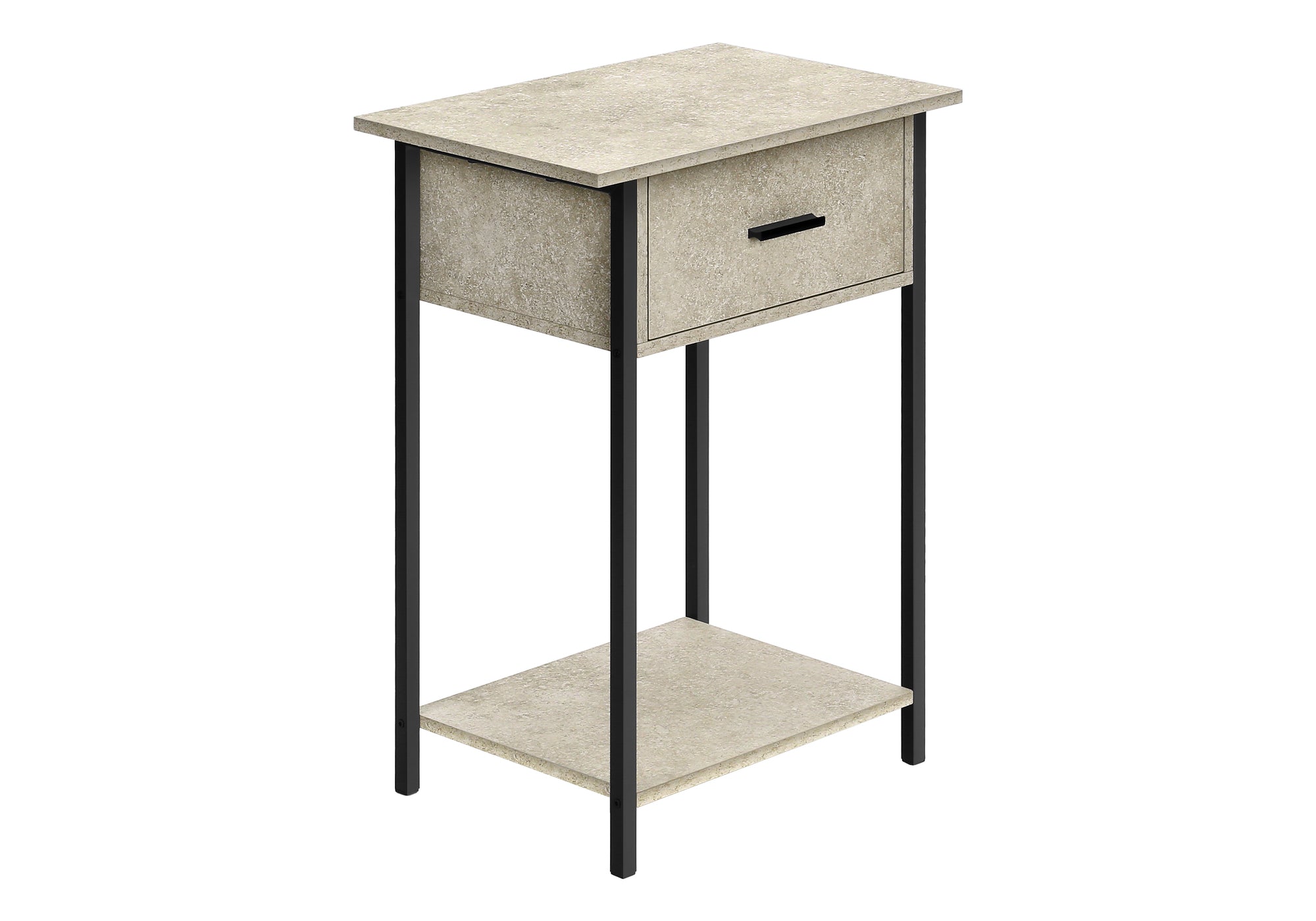 MN-383818    Accent Table, 2 Tier, End, Lamp, Living Room, Side Table, Storage Drawer, Small, Cream Stone Laminate, Black Metal, Contemporary