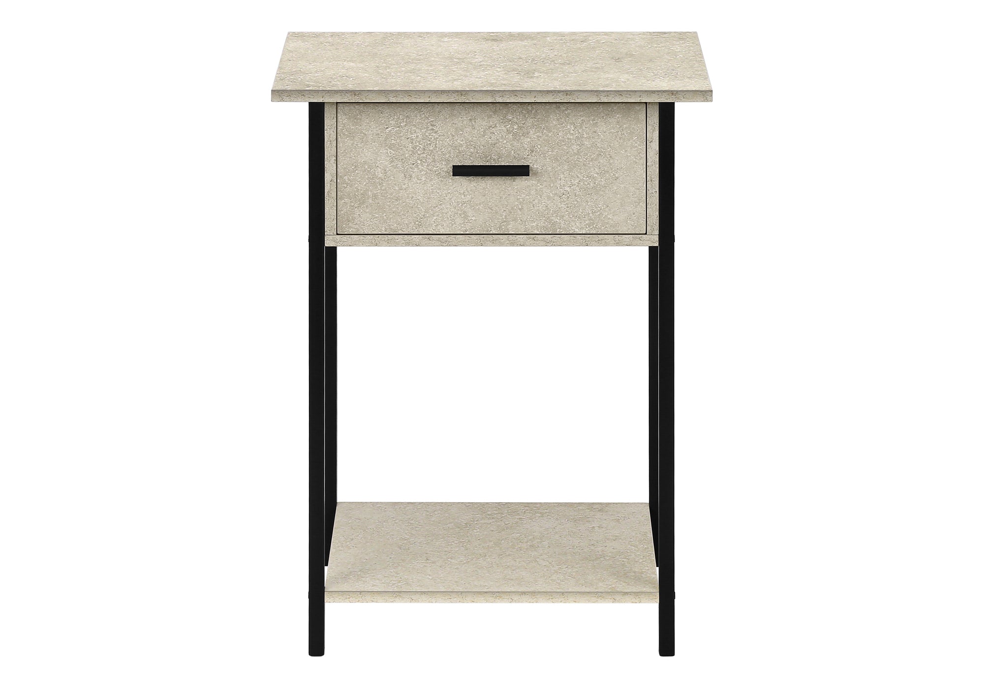 MN-383818    Accent Table, 2 Tier, End, Lamp, Living Room, Side Table, Storage Drawer, Small, Cream Stone Laminate, Black Metal, Contemporary
