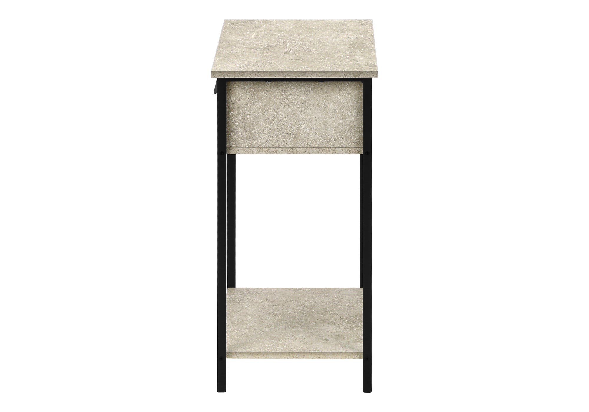 MN-383818    Accent Table, 2 Tier, End, Lamp, Living Room, Side Table, Storage Drawer, Small, Cream Stone Laminate, Black Metal, Contemporary