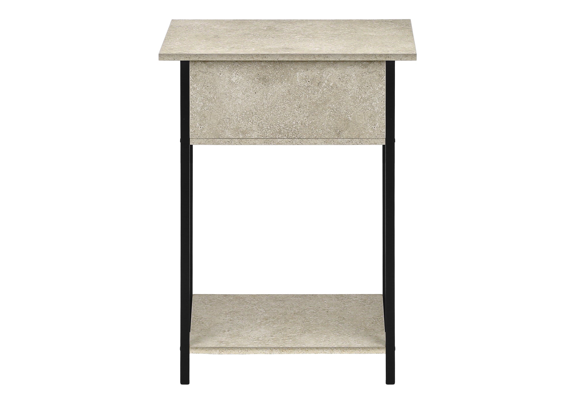MN-383818    Accent Table, 2 Tier, End, Lamp, Living Room, Side Table, Storage Drawer, Small, Cream Stone Laminate, Black Metal, Contemporary