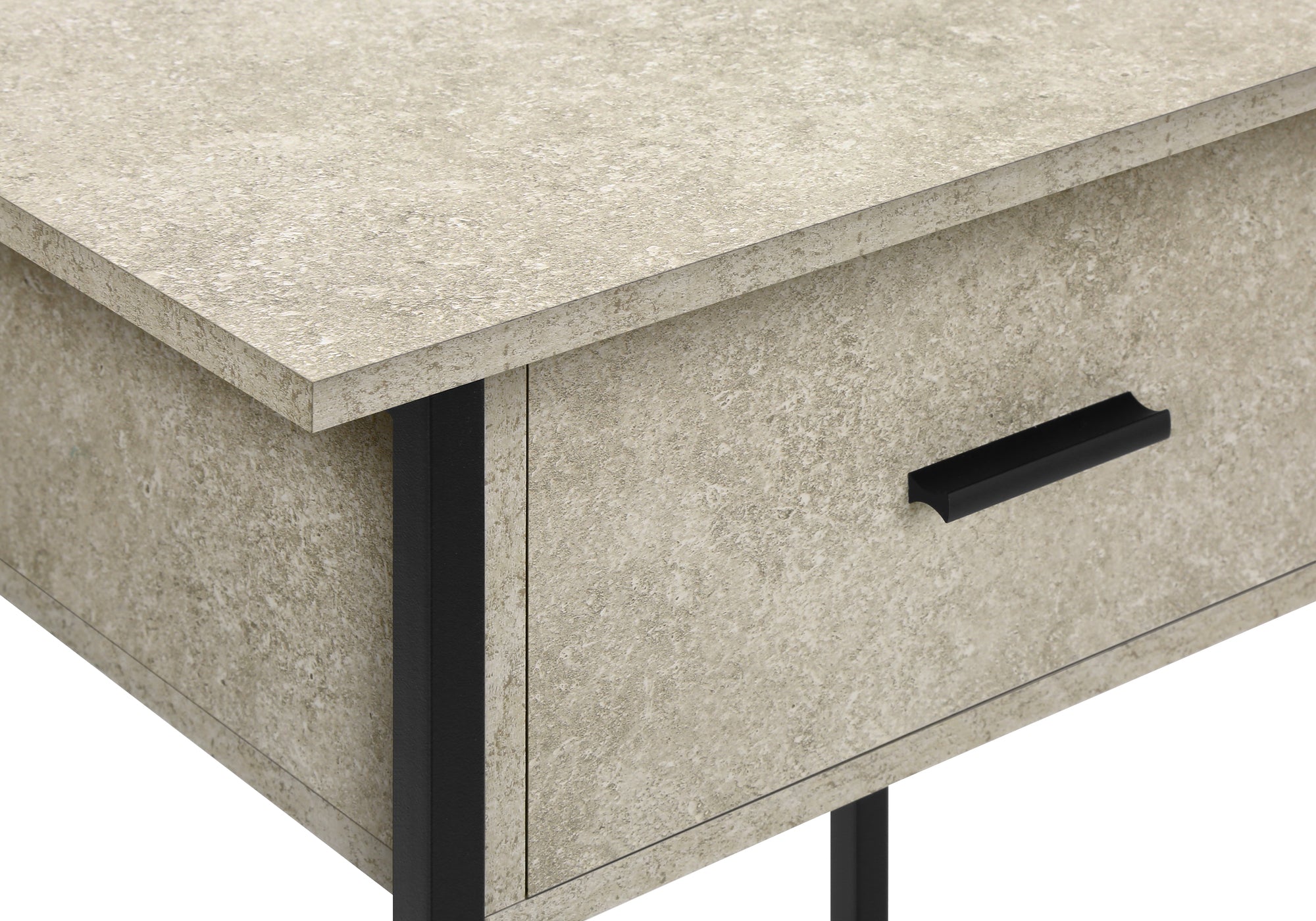 MN-383818    Accent Table, 2 Tier, End, Lamp, Living Room, Side Table, Storage Drawer, Small, Cream Stone Laminate, Black Metal, Contemporary