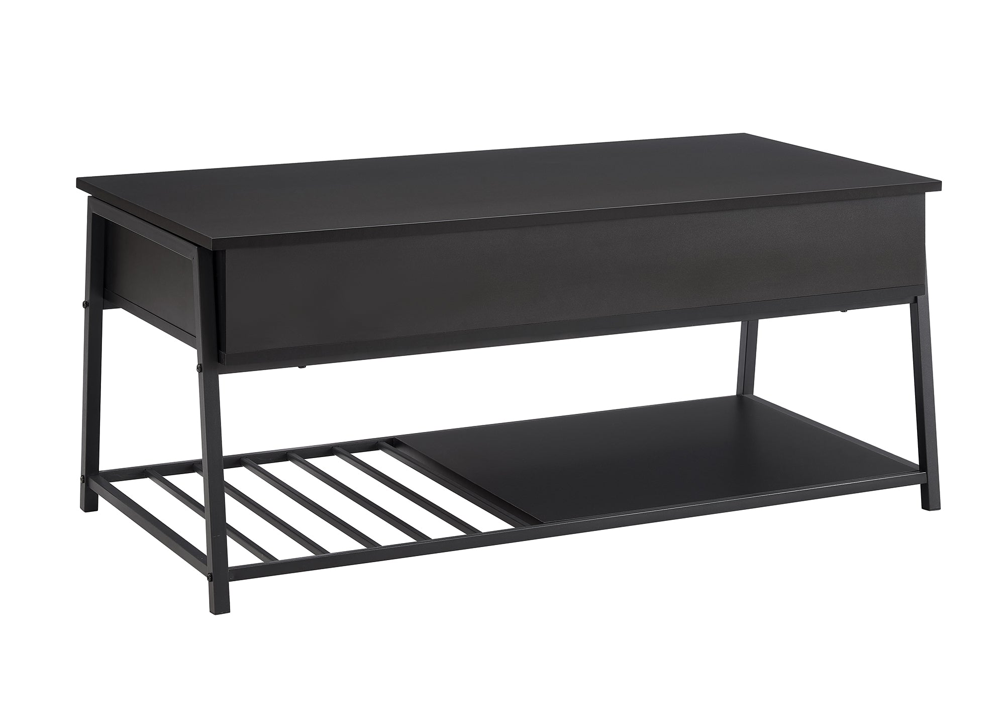 MN-D173820    Coffee Table, 42" L, Cocktail, Lift-top, Rectangular, Storage, Living Room, Black Laminate, Black Metal, Contemporary, Modern