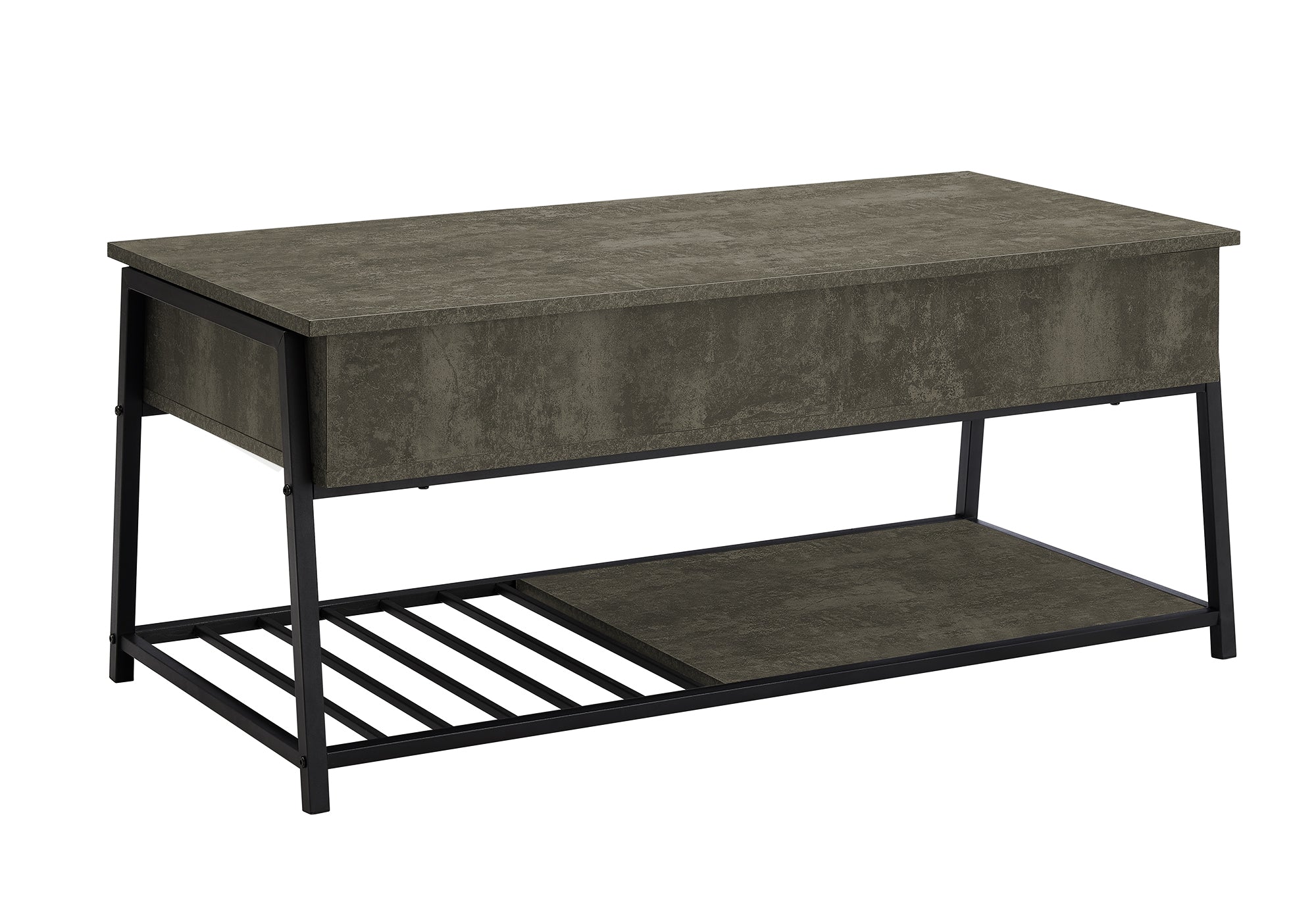 MN-183821    Coffee Table, 42" L, Cocktail, Lift-top, Rectangular, Storage, Living Room, Dark Bronze Laminate, Black Metal, Contemporary, Modern