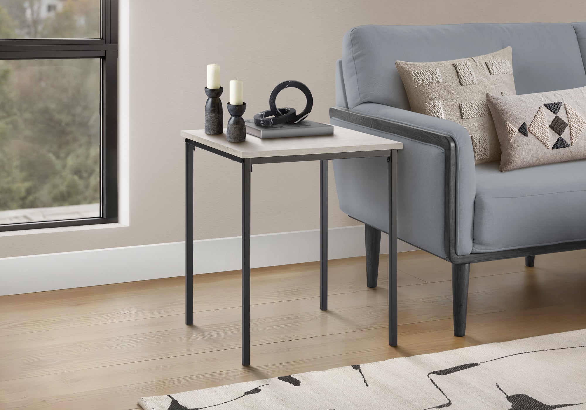 MN-193826    Accent Table, 22" H, Side Table, End, Small, Nightstand, Square, Bedroom, Living Room, Washed Oak Laminate, Black Metal, Contemporary, Modern
