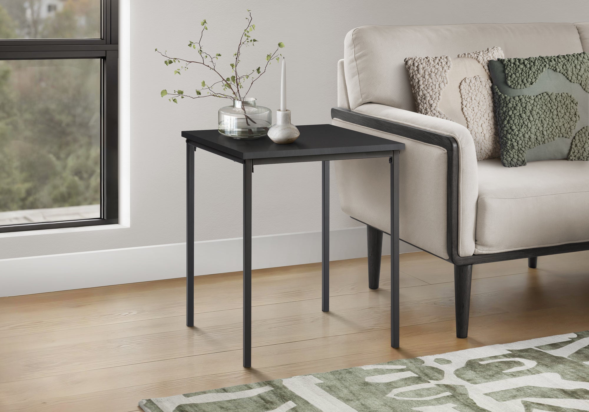 MN-203827    Accent Table, 22" H, Side Table, End, Small, Nightstand, Square, Bedroom, Living Room, Black Laminate, Black Metal, Contemporary, Modern