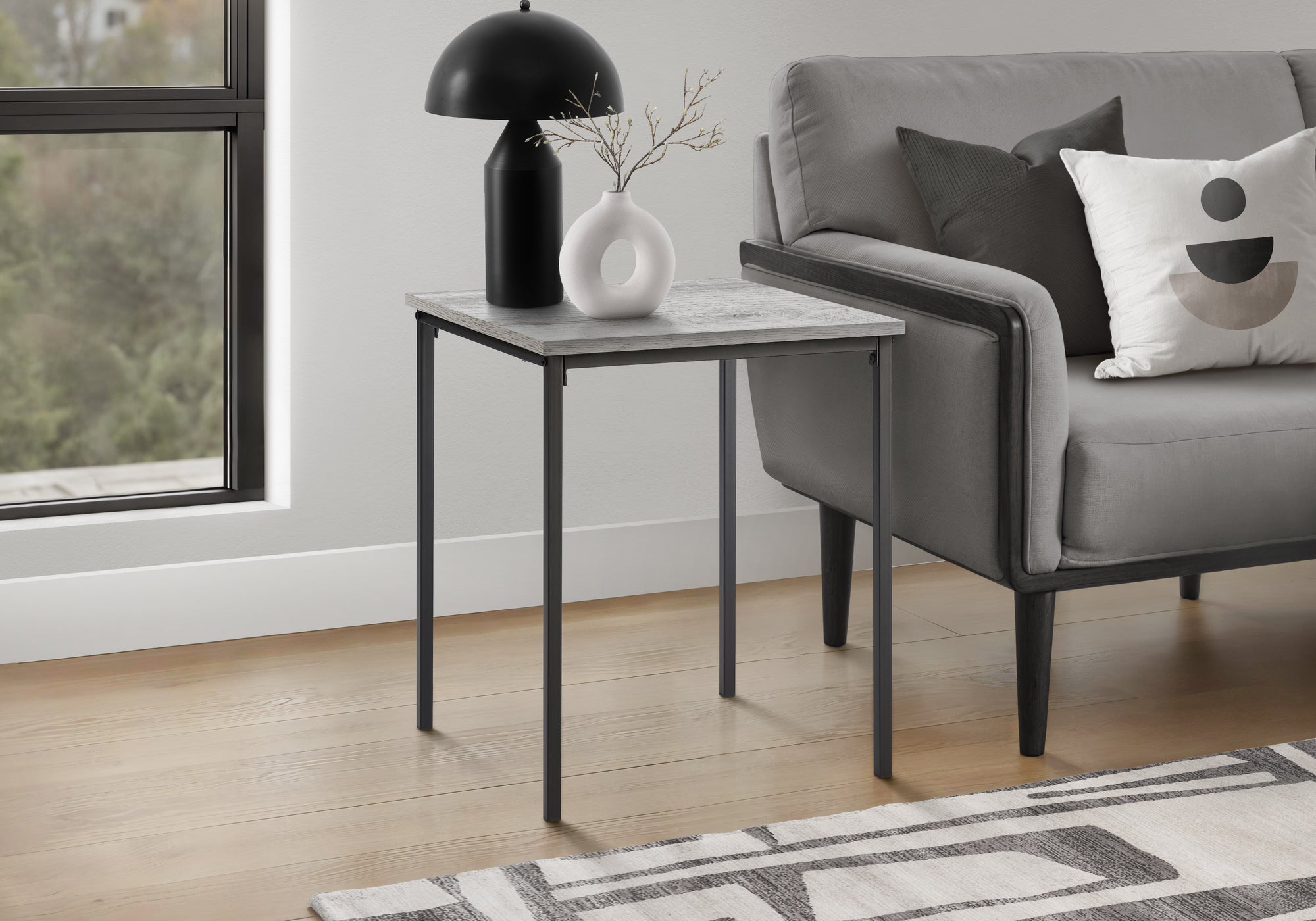MN-V213828    Accent Table, 22" H, Side Table, End, Small, Nightstand, Square, Bedroom, Living Room, Grey Laminate, Black Metal, Contemporary, Modern