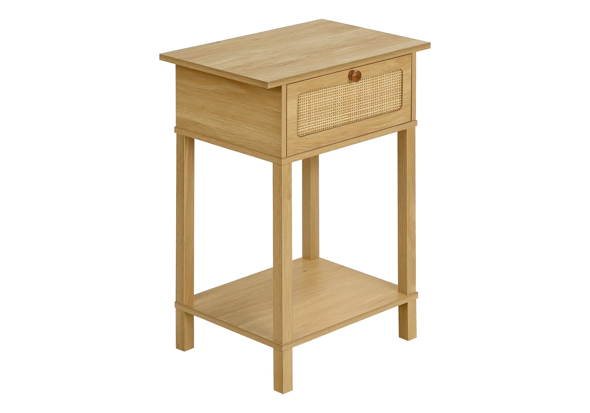 MN-K413842    Accent Table, 2 Tier, End, Nightstand, Side Table, Storage Drawer, Bedroom, Living Room, Natural Laminate, Transitional