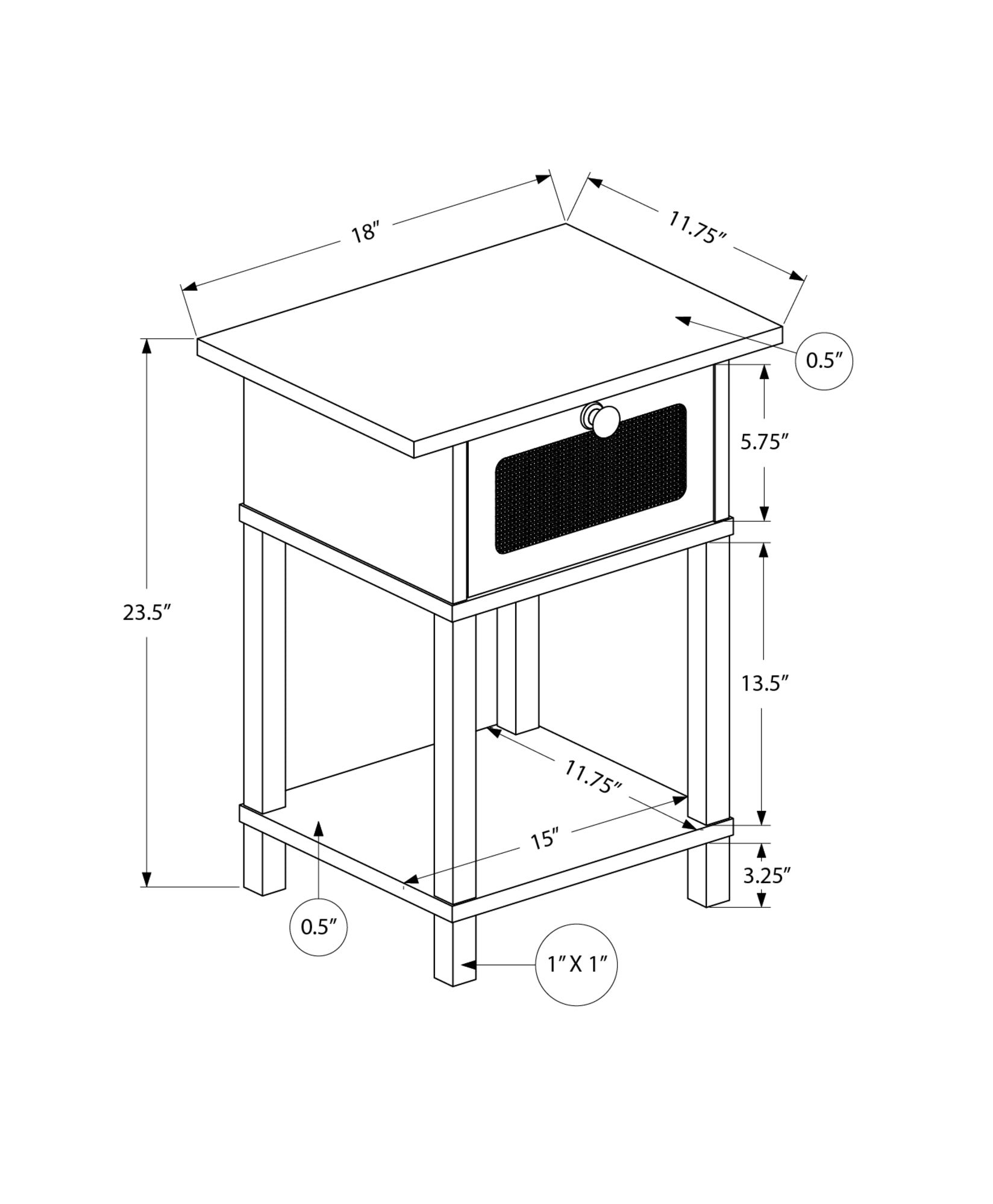 MN-K413843    Accent Table, 2 Tier, End, Nightstand, Side Table, Storage Drawer, Bedroom, Living Room, White Laminate, Transitional