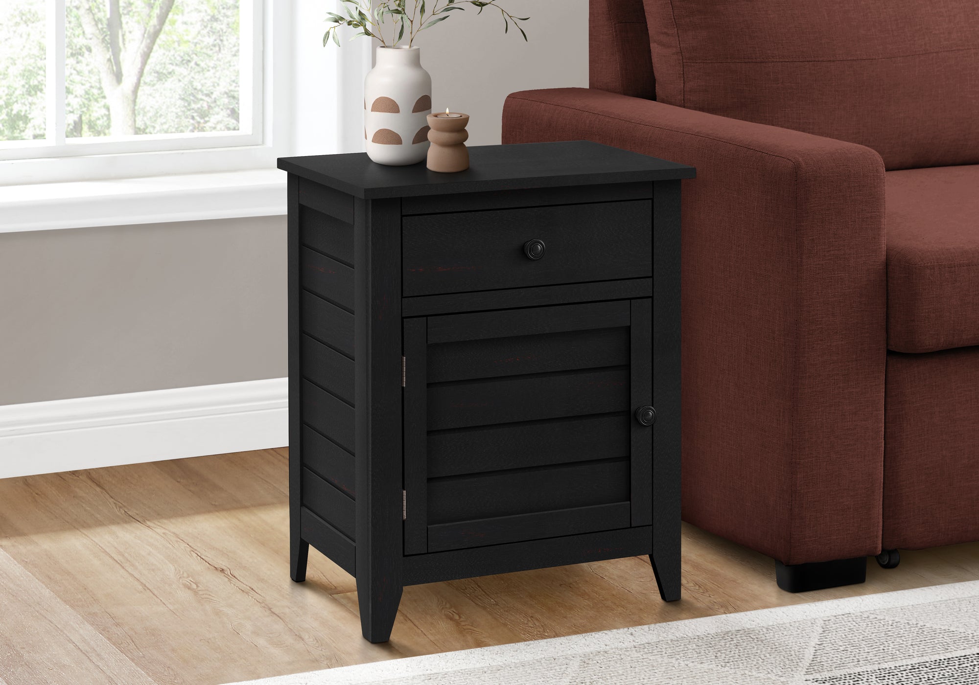 MN-L593951    Accent Table, Nightstand, Storage Drawer, End, Side Table, Bedroom, Lamp, Storage, Black Veneer, Transitional