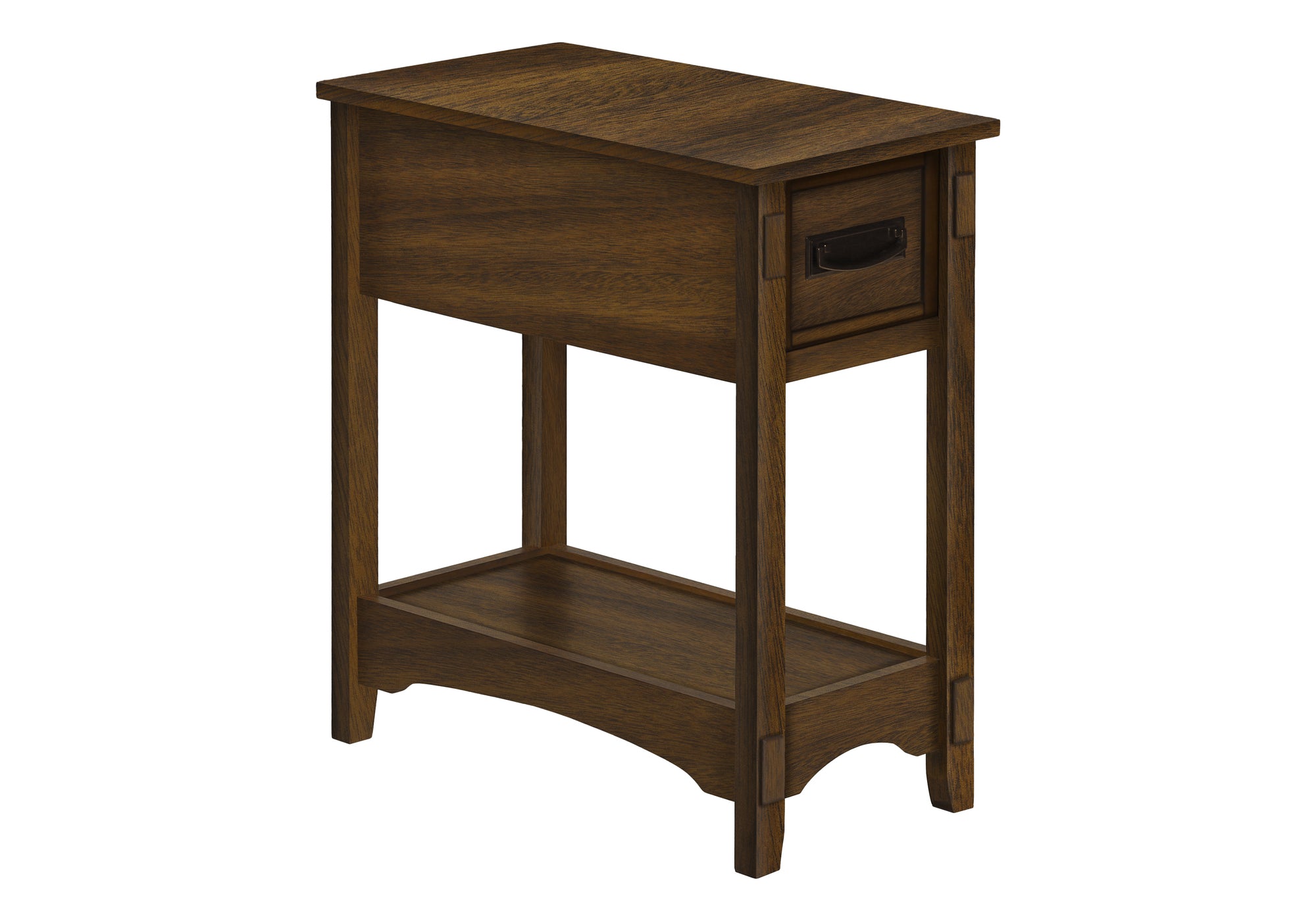 MN-643955    Accent Table, End, Side Table, Nightstand, 2 Tier, Narrow, Storage Drawer, Brown Veneer, Transitional