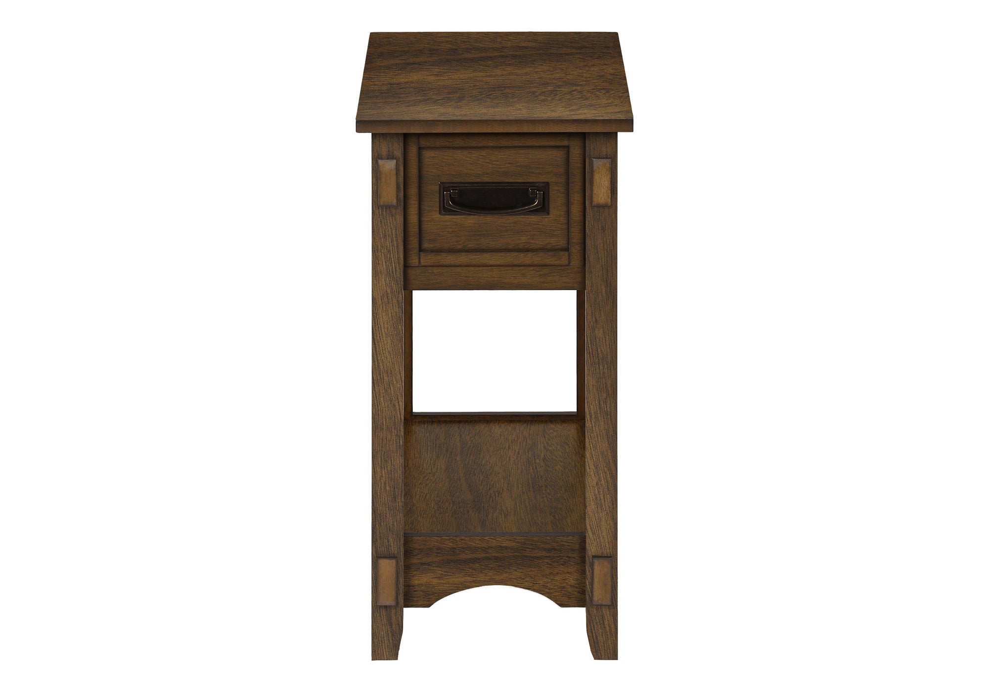 MN-643955    Accent Table, End, Side Table, Nightstand, 2 Tier, Narrow, Storage Drawer, Brown Veneer, Transitional