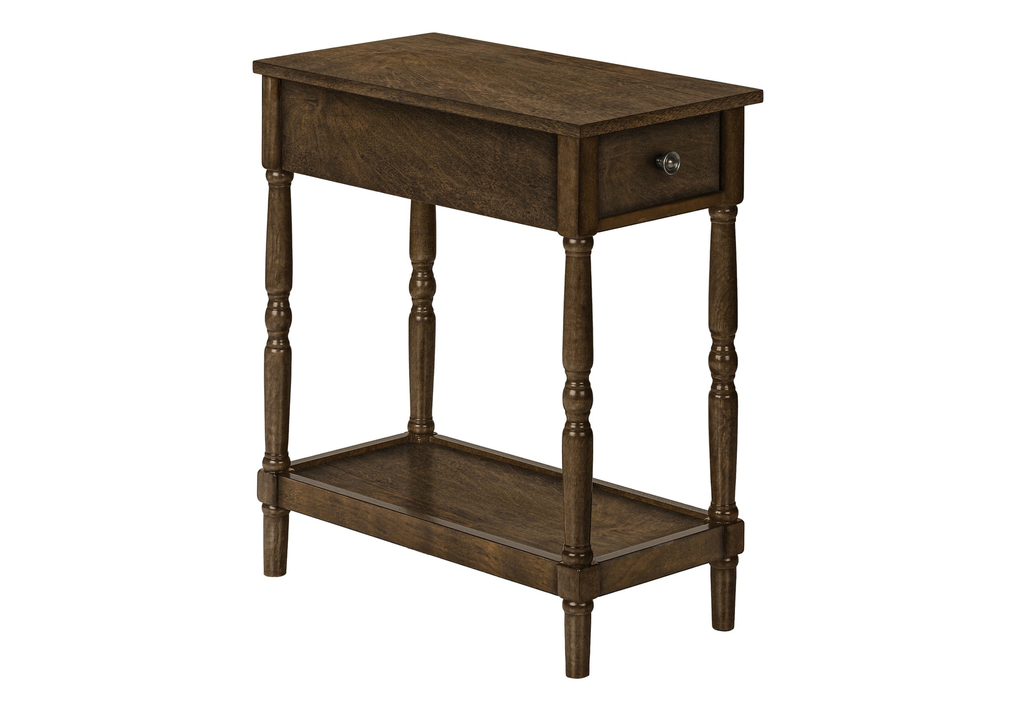 MN-S653957    Accent Table, 2 Tier, End, Side Table, Nightstand, Bedroom, Narrow, Lamp, Storage Drawer, Brown Veneer, Traditional