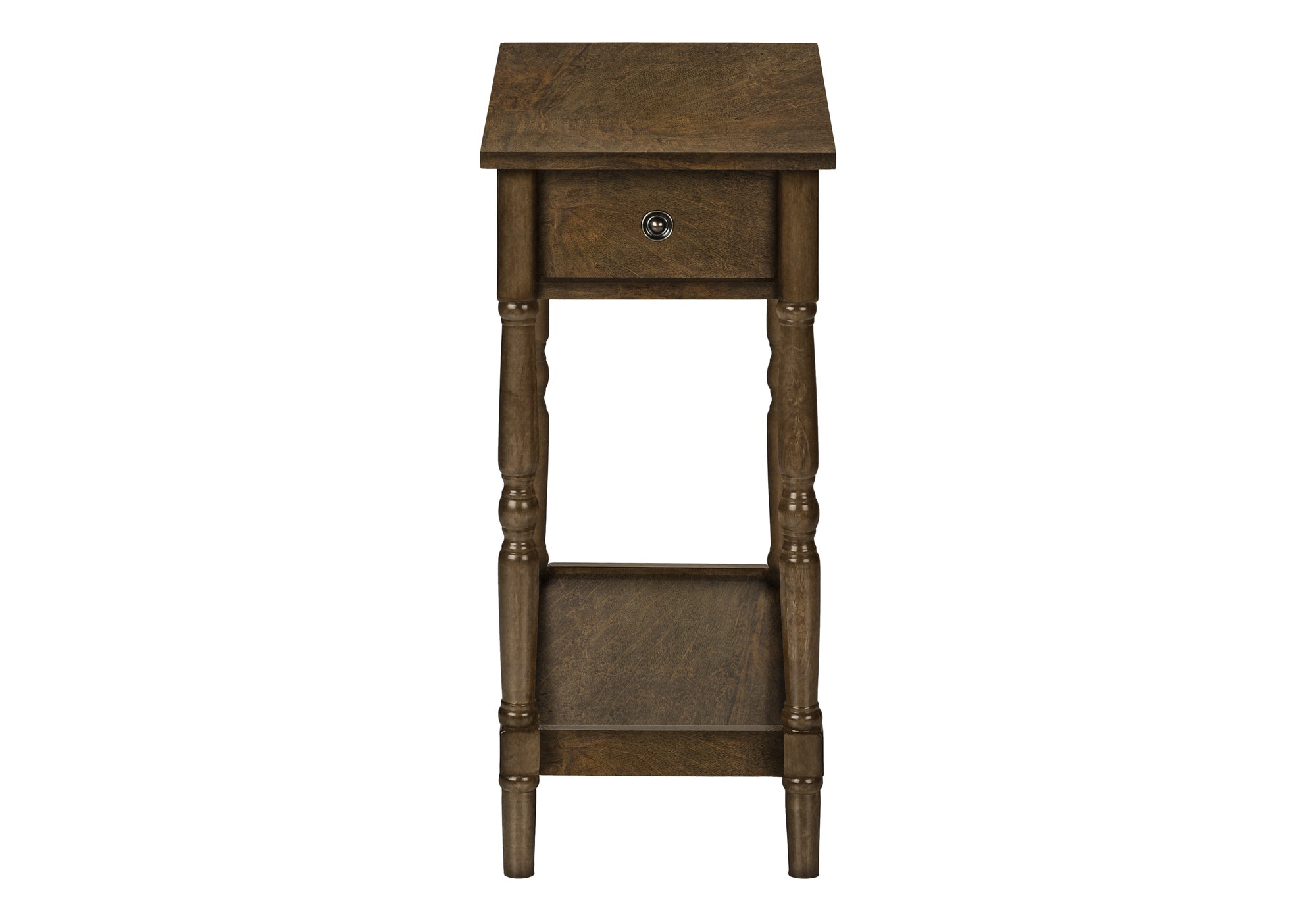 MN-S653957    Accent Table, 2 Tier, End, Side Table, Nightstand, Bedroom, Narrow, Lamp, Storage Drawer, Brown Veneer, Traditional