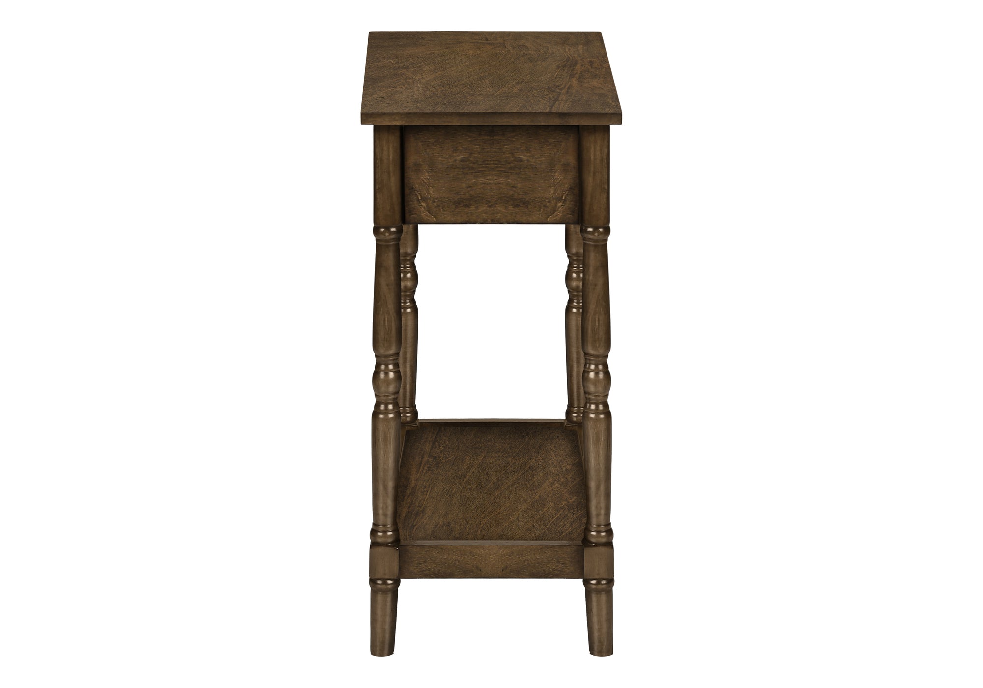 MN-S653957    Accent Table, 2 Tier, End, Side Table, Nightstand, Bedroom, Narrow, Lamp, Storage Drawer, Brown Veneer, Traditional