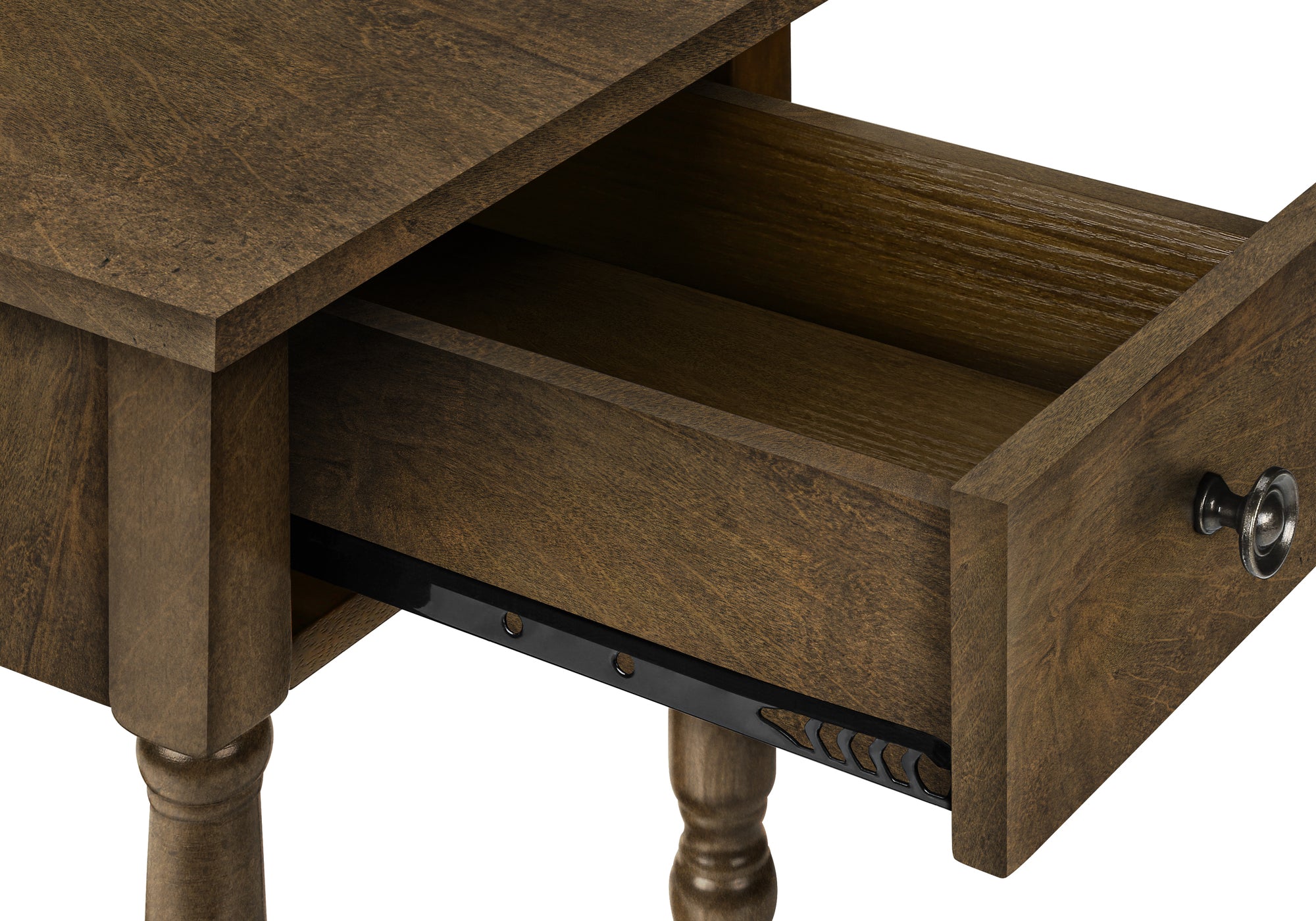 MN-S653957    Accent Table, 2 Tier, End, Side Table, Nightstand, Bedroom, Narrow, Lamp, Storage Drawer, Brown Veneer, Traditional