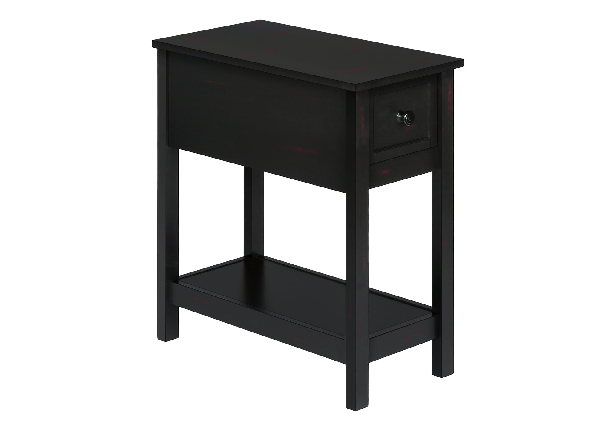 MN-643961    Accent Table, 2 Tier, End, Lamp, Nightstand, Side Table, Narrow, Small, Storage Drawer, Bedroom, Black Veneer, Transitional