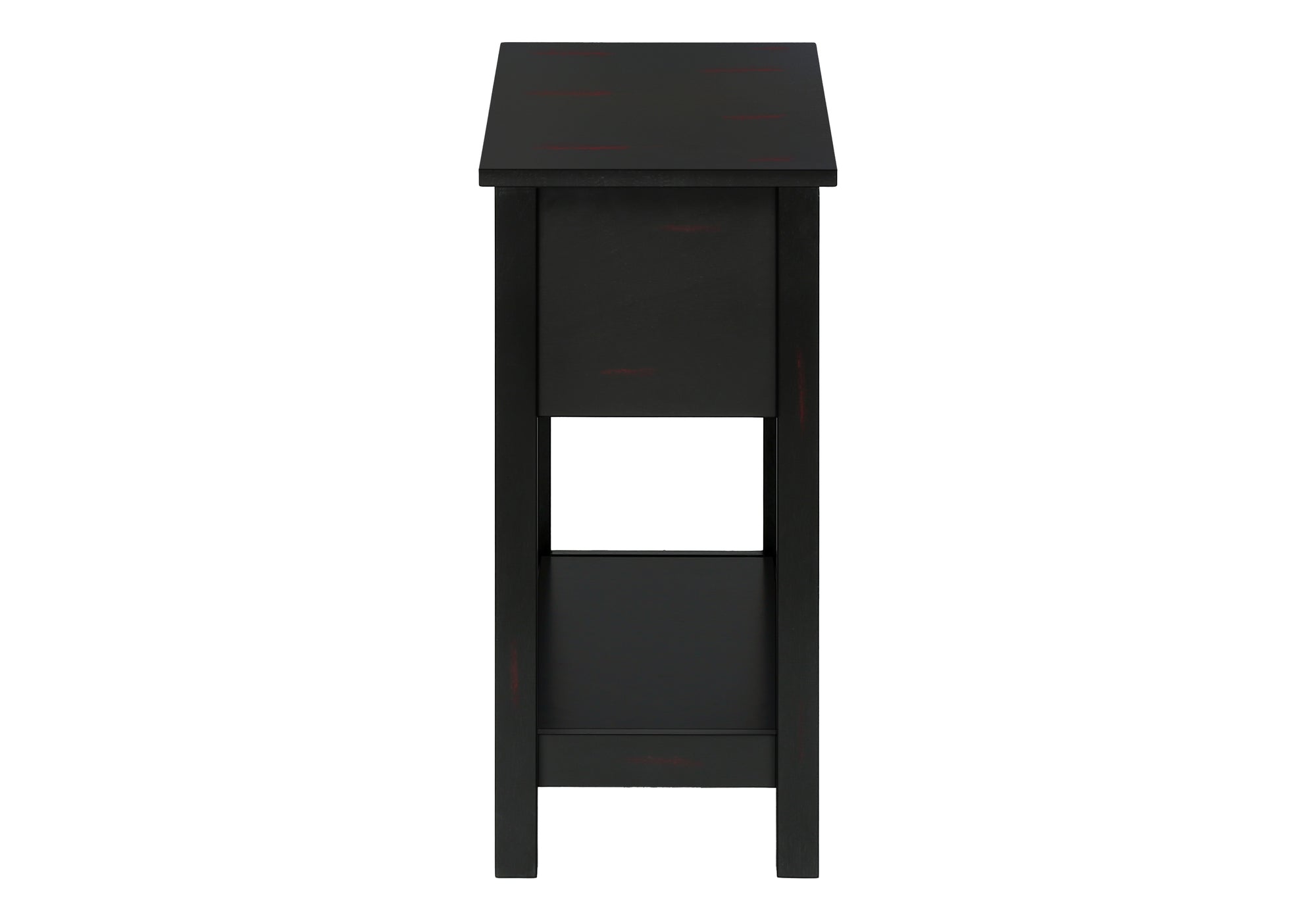 MN-643961    Accent Table, 2 Tier, End, Lamp, Nightstand, Side Table, Narrow, Small, Storage Drawer, Bedroom, Black Veneer, Transitional