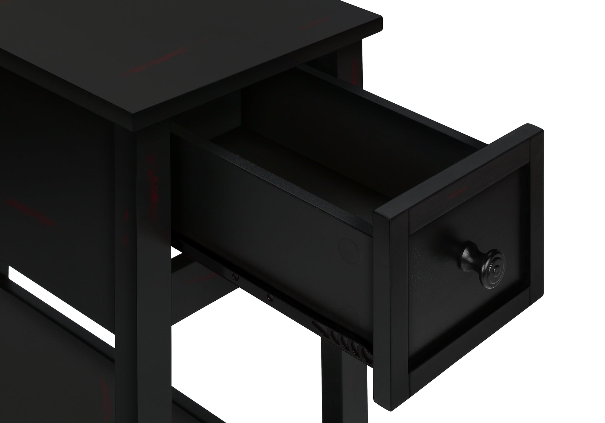 MN-643961    Accent Table, 2 Tier, End, Lamp, Nightstand, Side Table, Narrow, Small, Storage Drawer, Bedroom, Black Veneer, Transitional