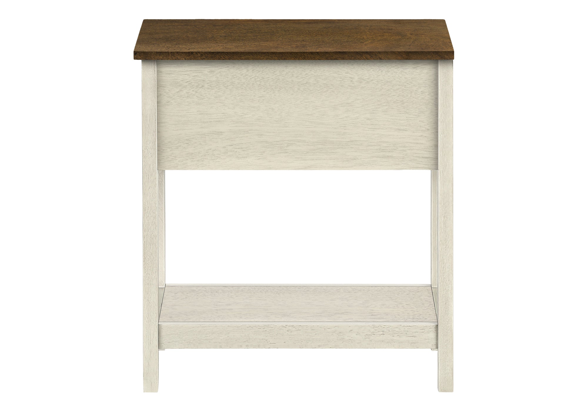 MN-A703962    Accent Table, End, Side Table, 2 Tier, Narrow, Bedroom, Lamp, Storage Drawer, Antique White Veneer, Brown Veneer, Transitional
