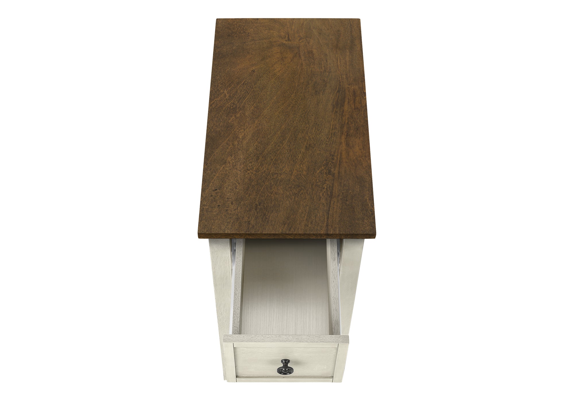 MN-A703962    Accent Table, End, Side Table, 2 Tier, Narrow, Bedroom, Lamp, Storage Drawer, Antique White Veneer, Brown Veneer, Transitional