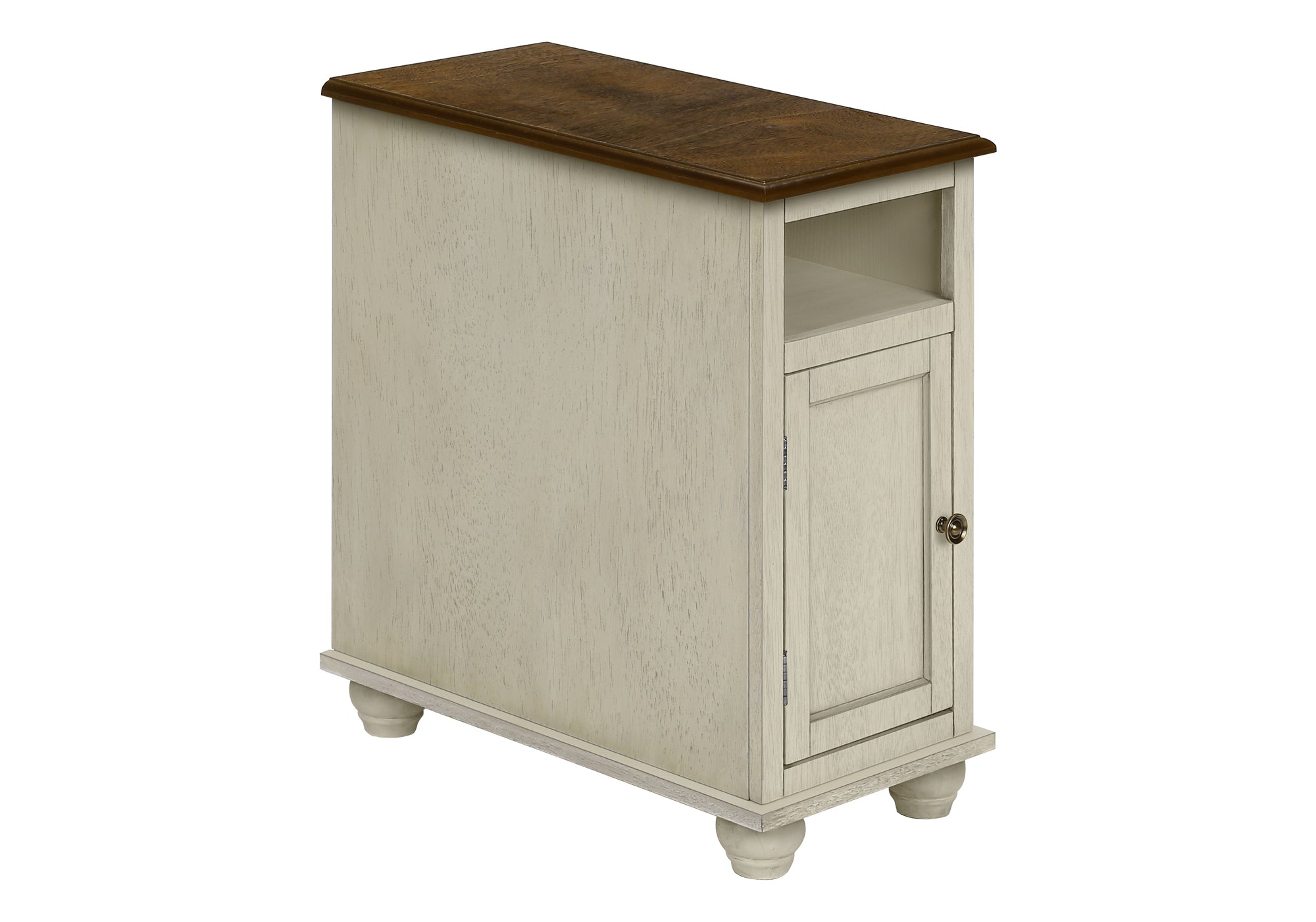 MN-733965    Accent Table, End, Side Table, Bedroom, Nightstand, Narrow, Lamp, Storage, Antique White Veneer, Brown Veneer, Traditional