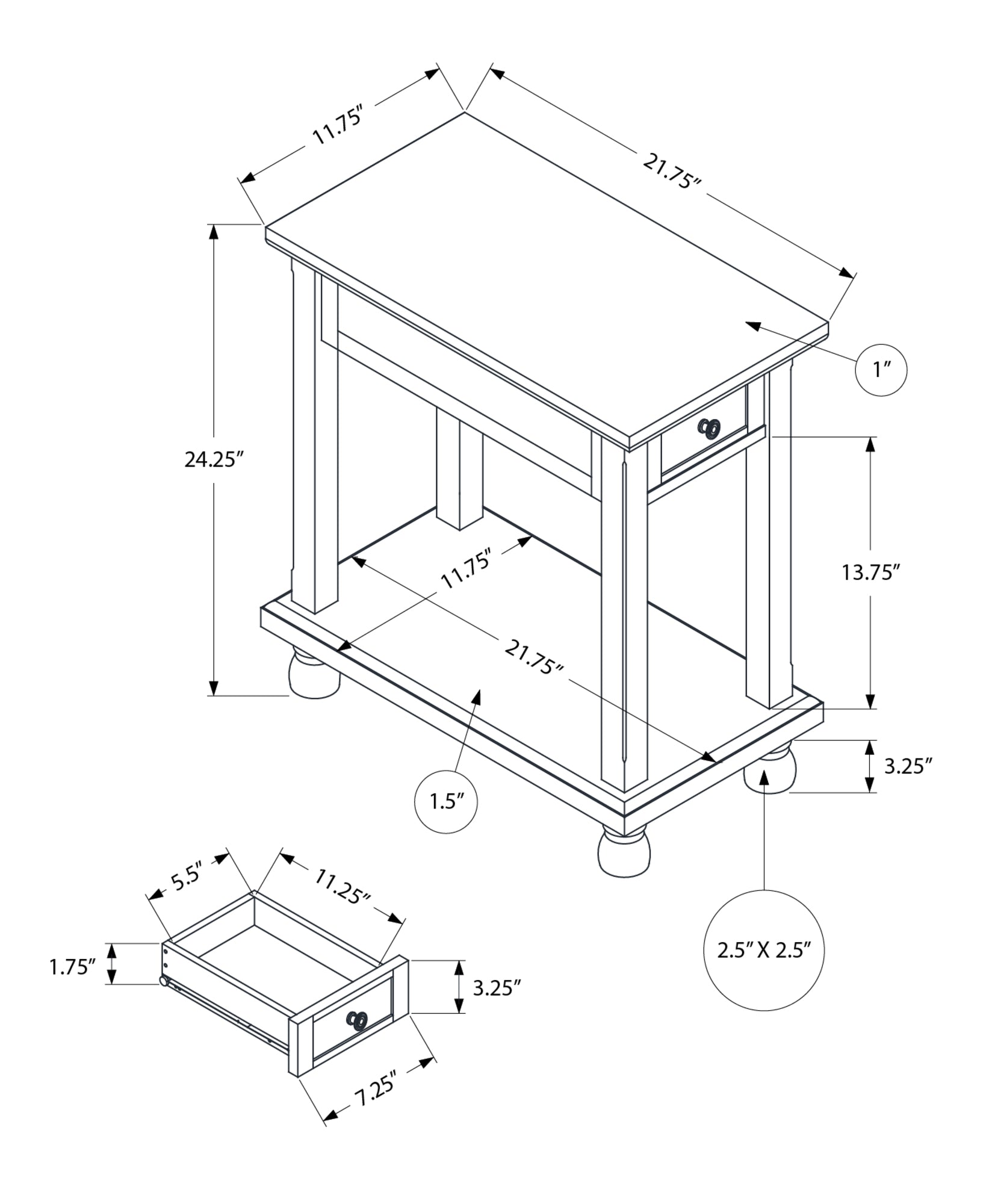 MN-753967    Accent Table, End, Side Table, Narrow, Nightstand, Bedroom, Lamp, Storage Drawer, Brown Veneer, Traditional