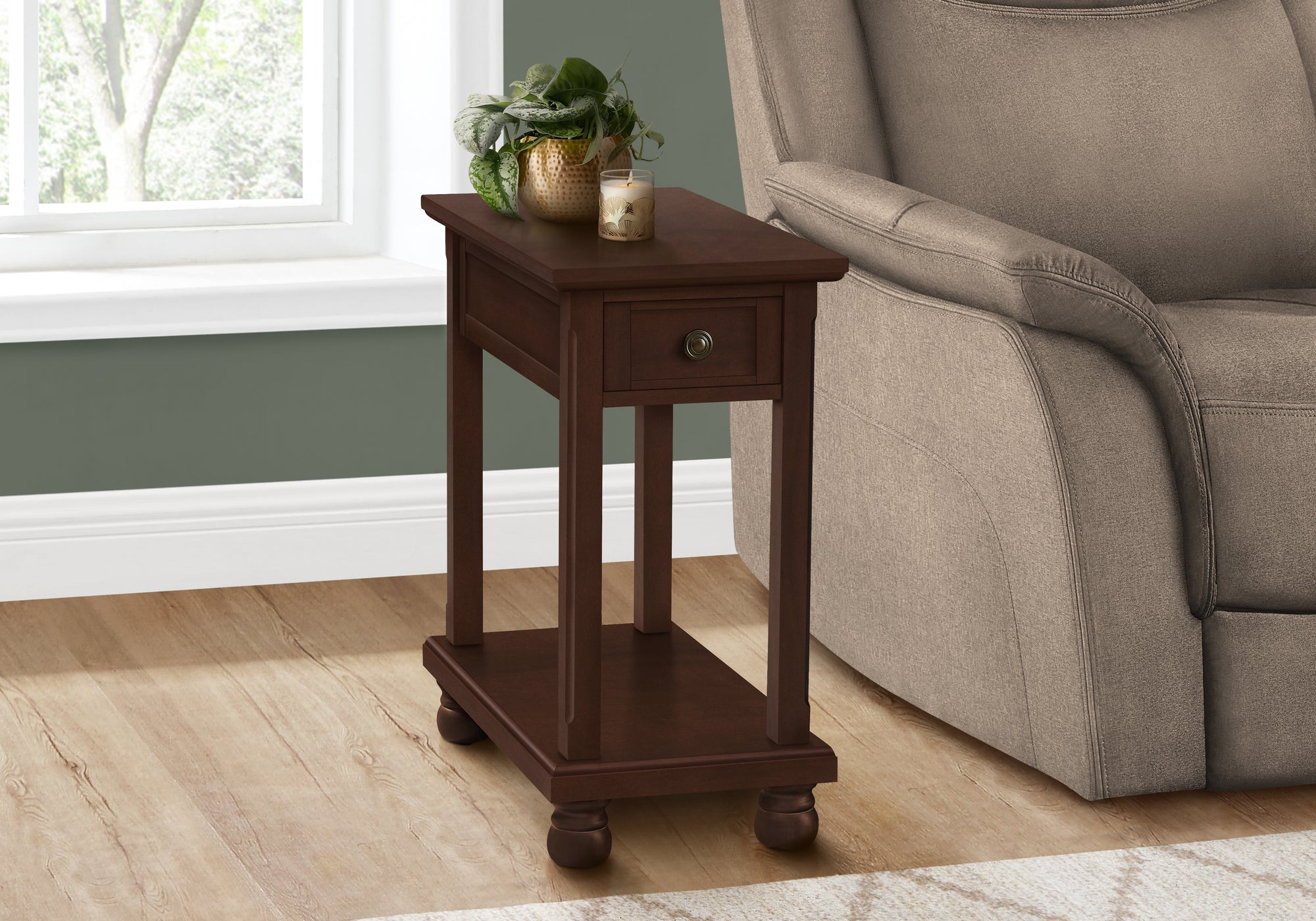 MN-753967    Accent Table, End, Side Table, Narrow, Nightstand, Bedroom, Lamp, Storage Drawer, Brown Veneer, Traditional